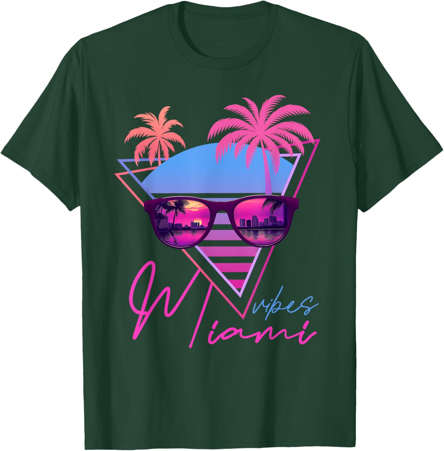 Retrowave Sunset Palm Trees T-Shirt for Miami Vibes and 80s Style - 4