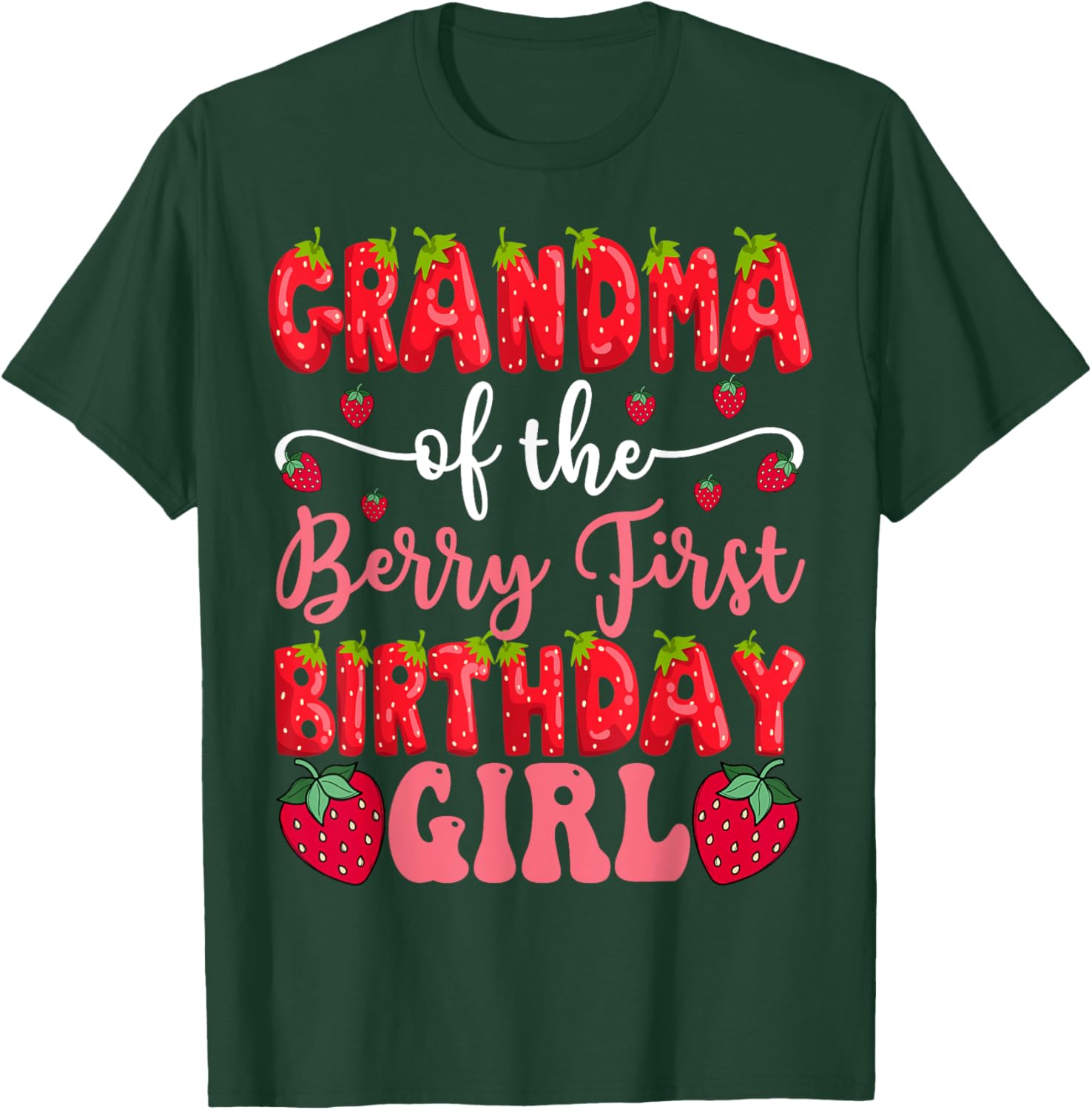 Cute Strawberry Lover T-Shirt for Grandma of First Birthday Girl - 9