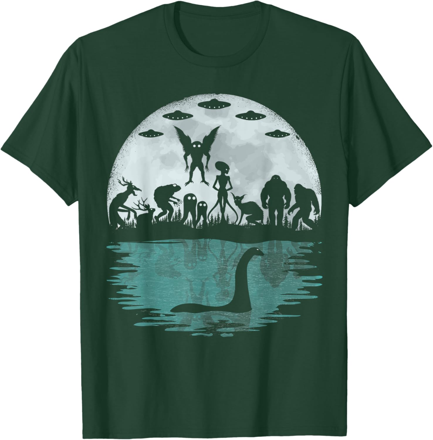 Funny Cryptid T-Shirt featuring Bigfoot Nessie Mothman and Aliens - 4