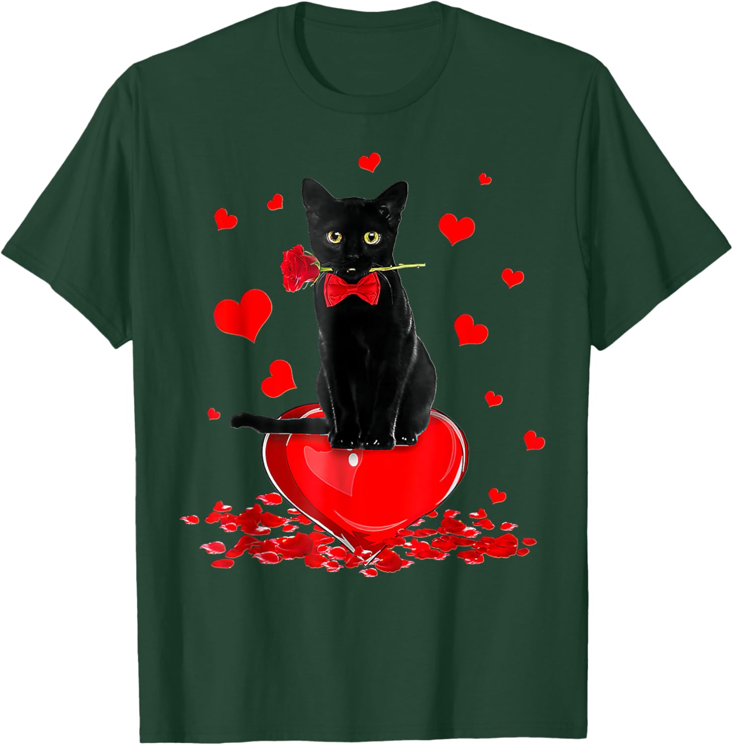 Cute Black Cat Valentine's Day Hearts T-Shirt for Cat Lovers - 14