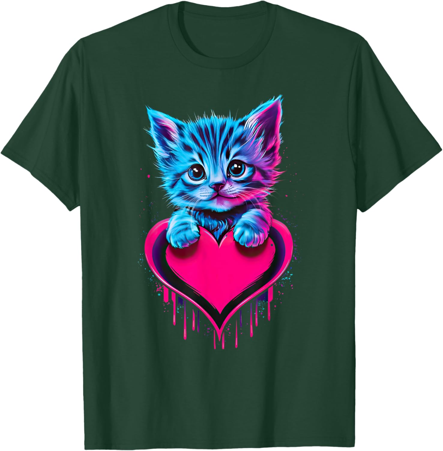 Cute Cat Valentine T-Shirt for Men, Women, and Kids - Funny Blacklight Design - 11
