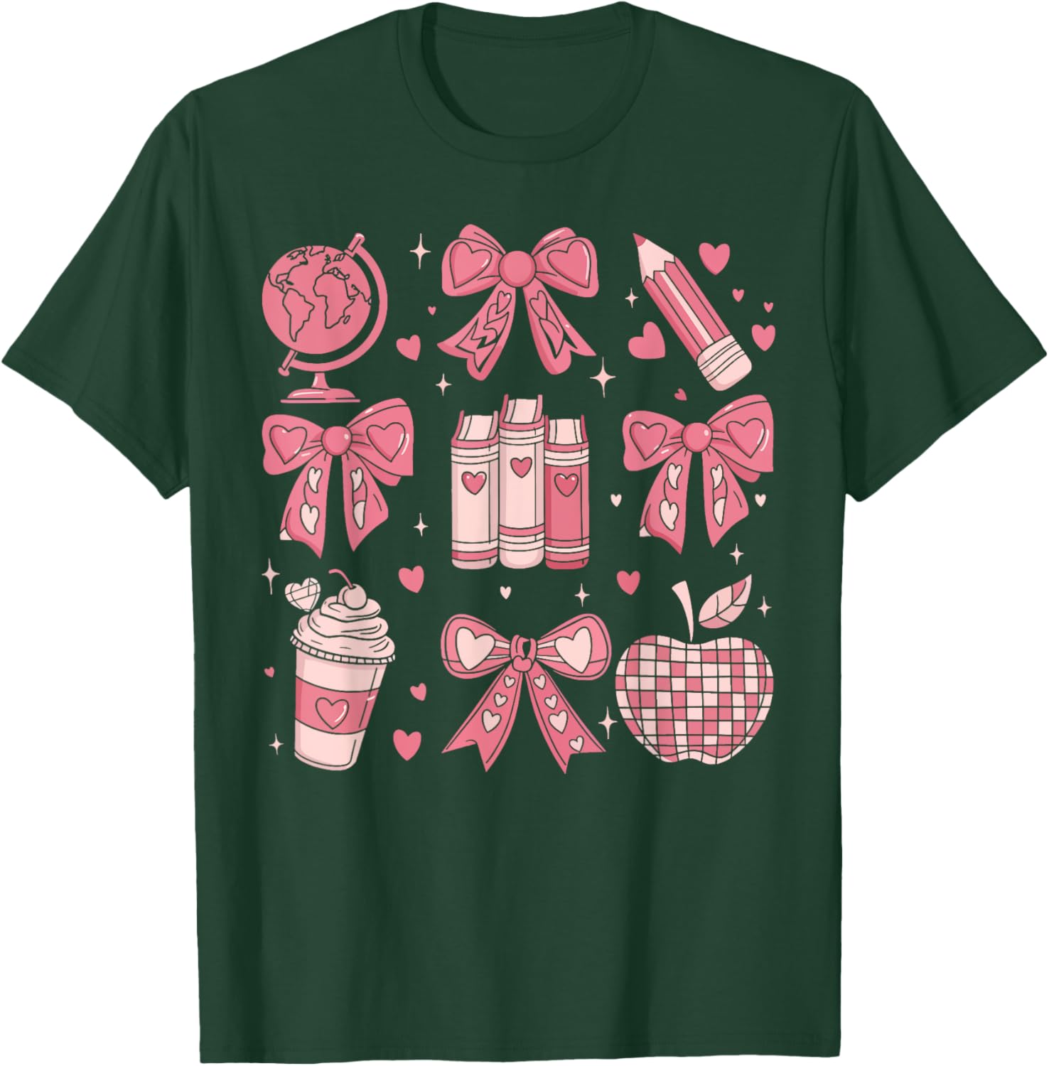 Coquette Bow Apple Book Ribbons Teacher Valentine's Day T-Shirt Gift - 3