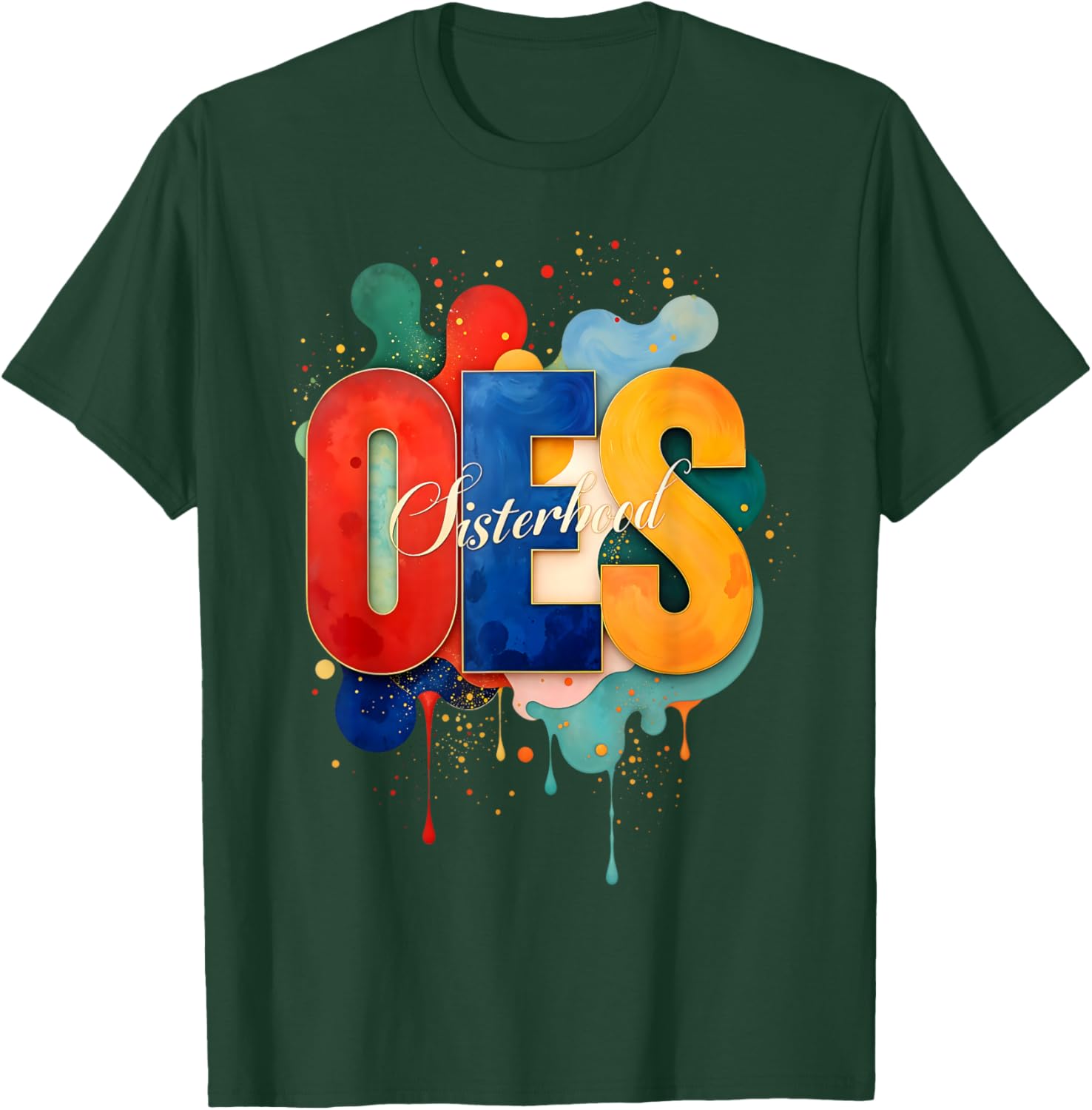 Colorful OES Watercolor Paint Drip T-Shirt for Order of the Eastern Star - 23