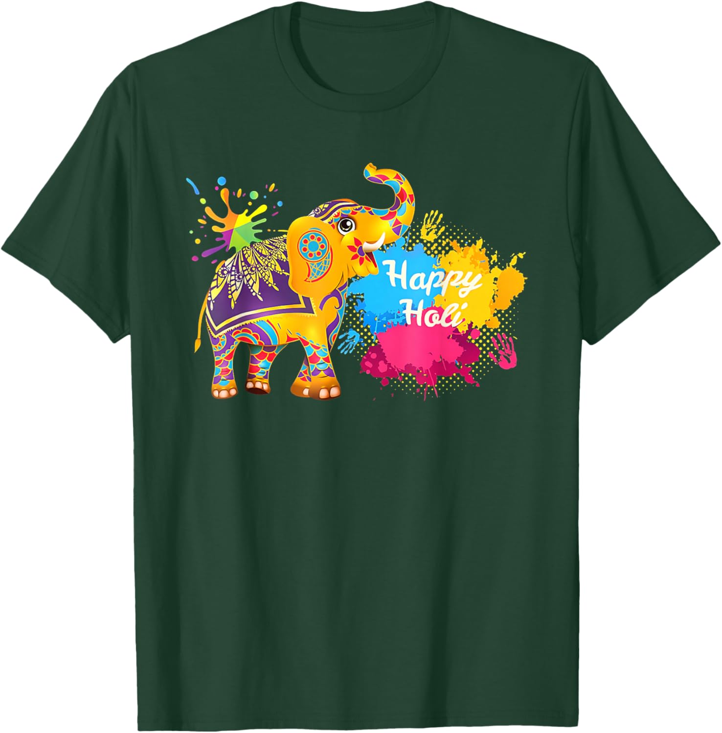 Happy Holi Elephant T-Shirt for Men, Women, and Kids - Colorful India Apparel - 19