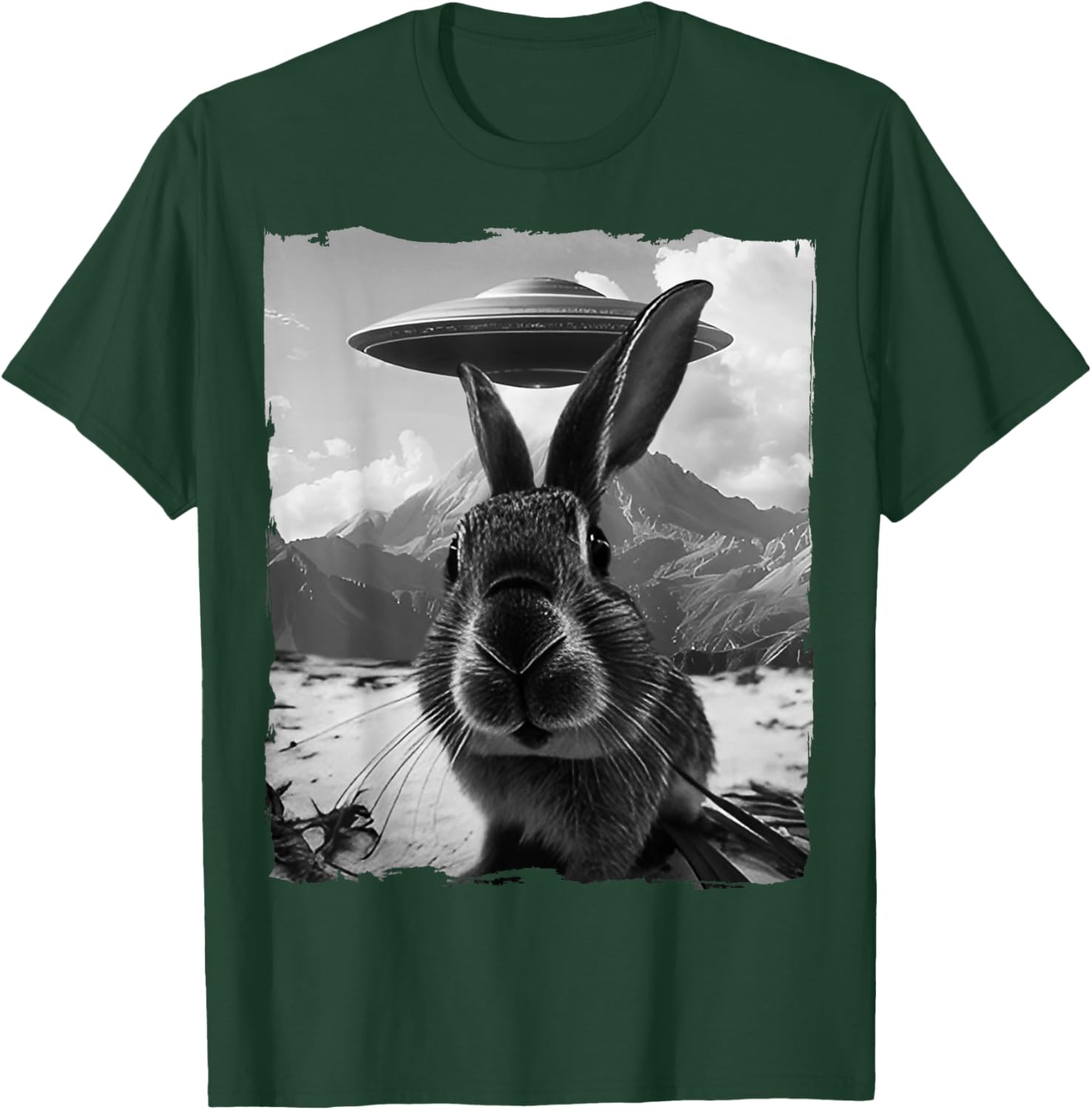 Cute Bunny Rabbit Selfie with Alien and UFO T-Shirt for Fun Lovers - 7