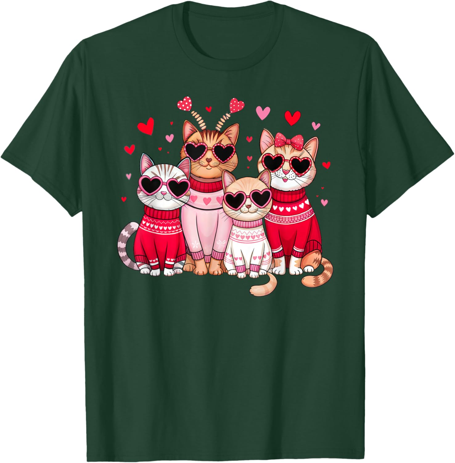 Retro Cat Heart Valentine's Day T-Shirt for Men and Boys, Cute Love Tee - 8
