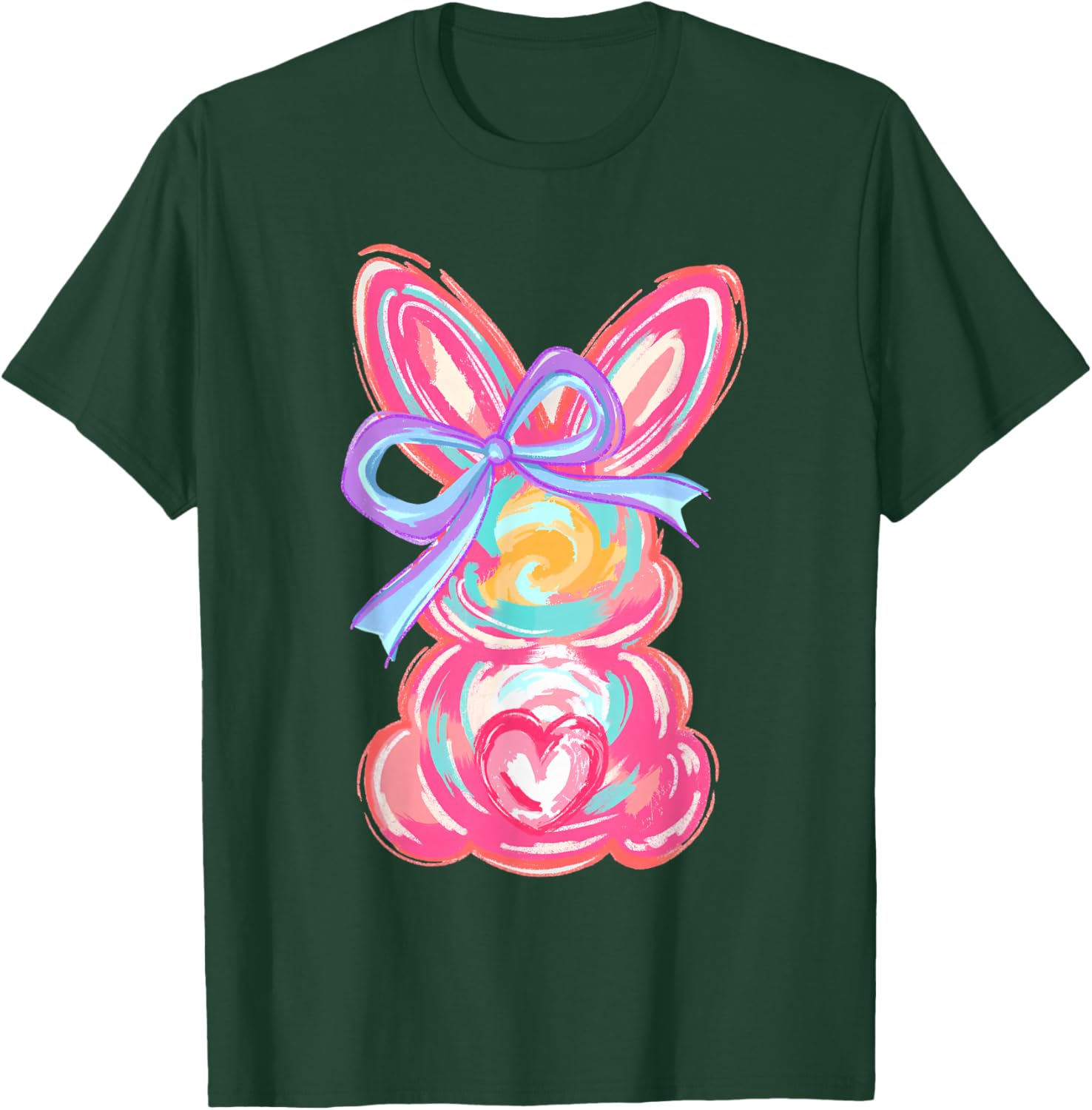 Cute Easter Bunny Bow Tie Dye T-Shirt for Girls and Women - 14