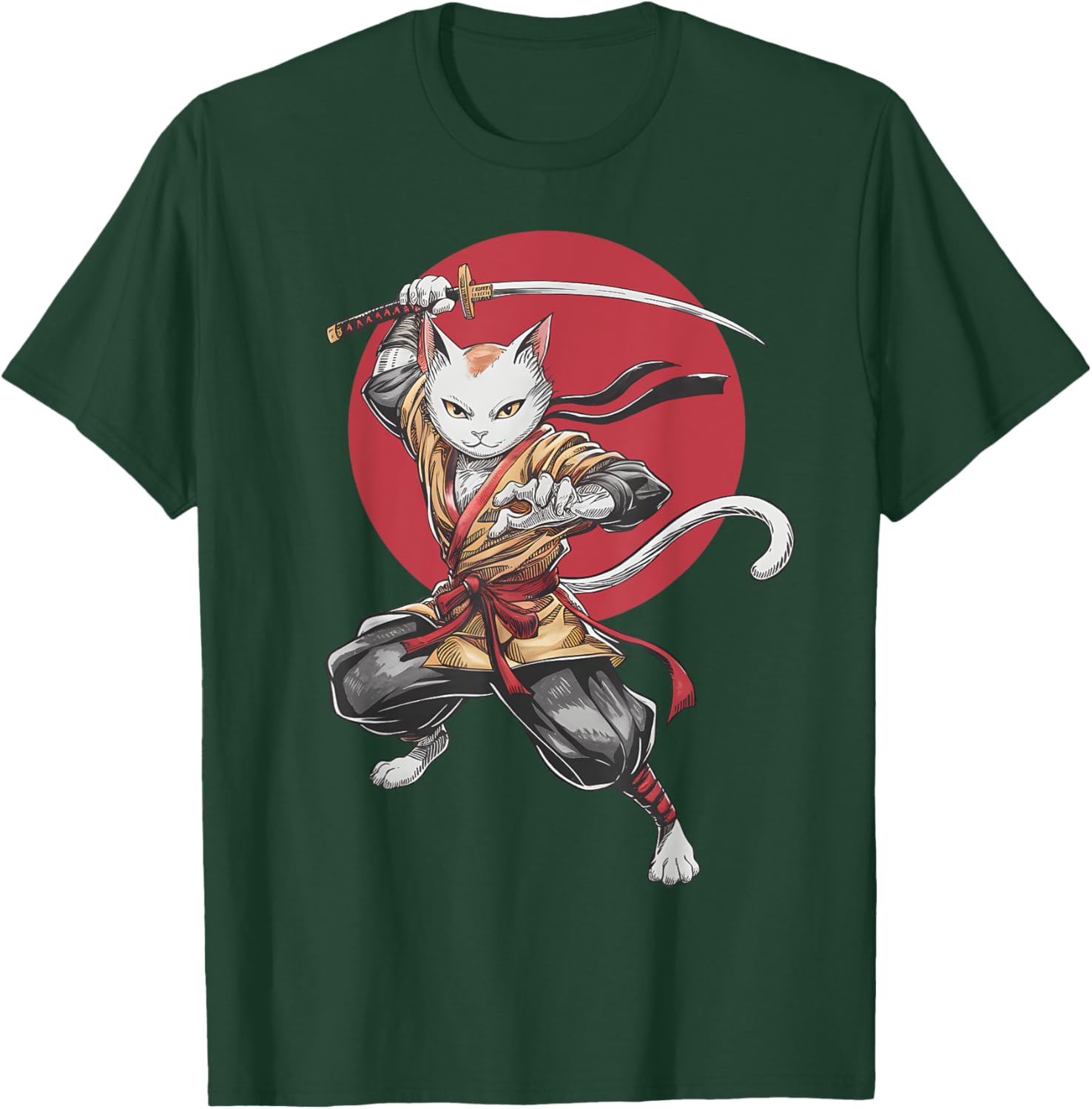 Samurai Cat Vintage Japanese Art Anime T-Shirt for Cat Lovers - 9