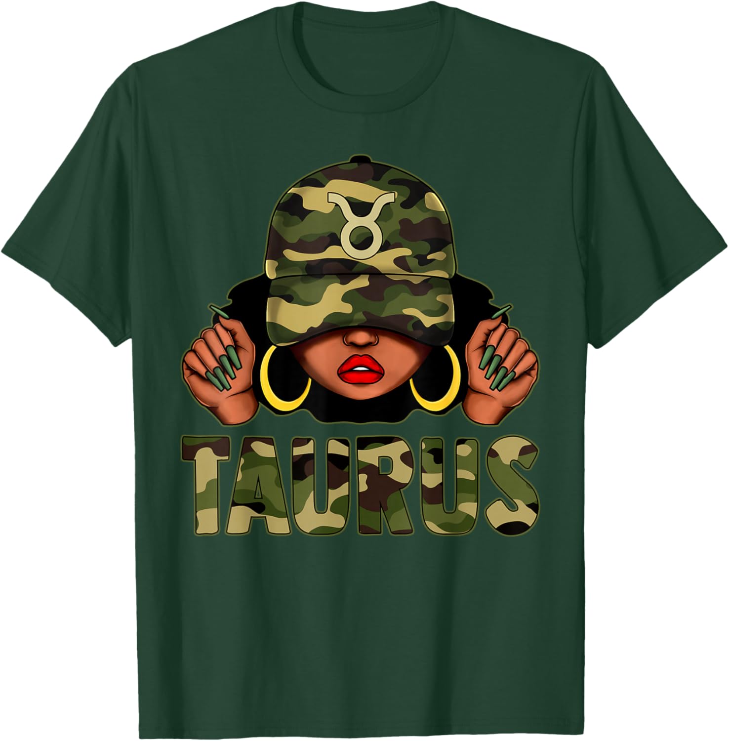 Taurus Queen Black Woman Camo Afro Girl Zodiac T-Shirt for Stylish Women - 22
