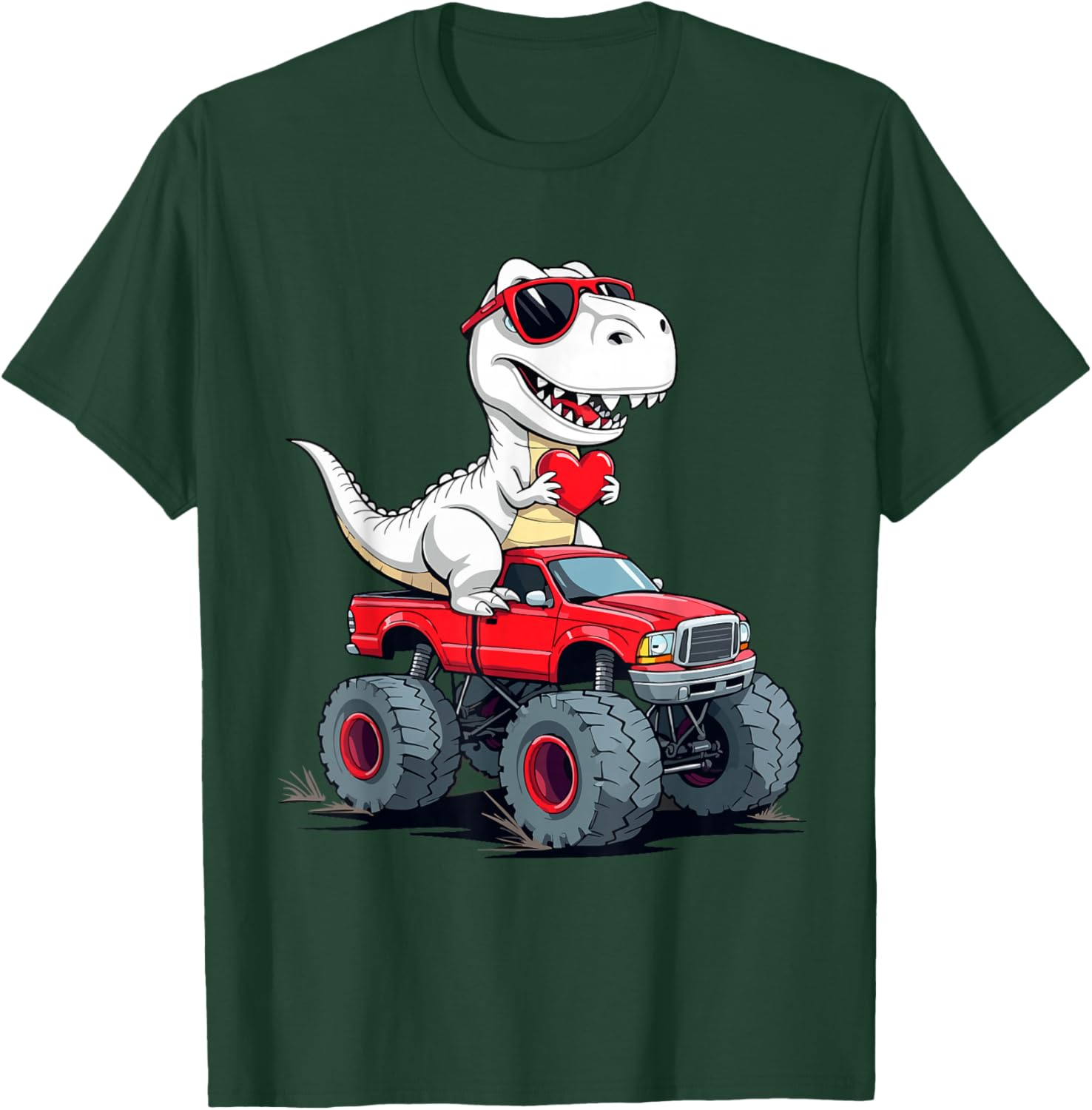 Fun Valentine's Day Dinosaur Monster Truck T-Shirt for Boys and Girls - 6