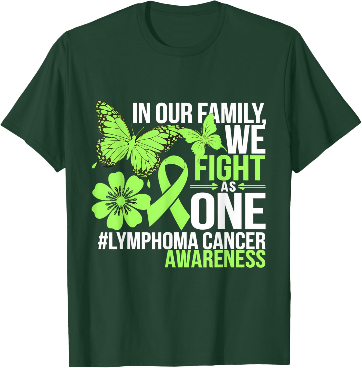 Green Ribbon Lymphoma Awareness We Fight As One T-Shirt for Supporters - 7