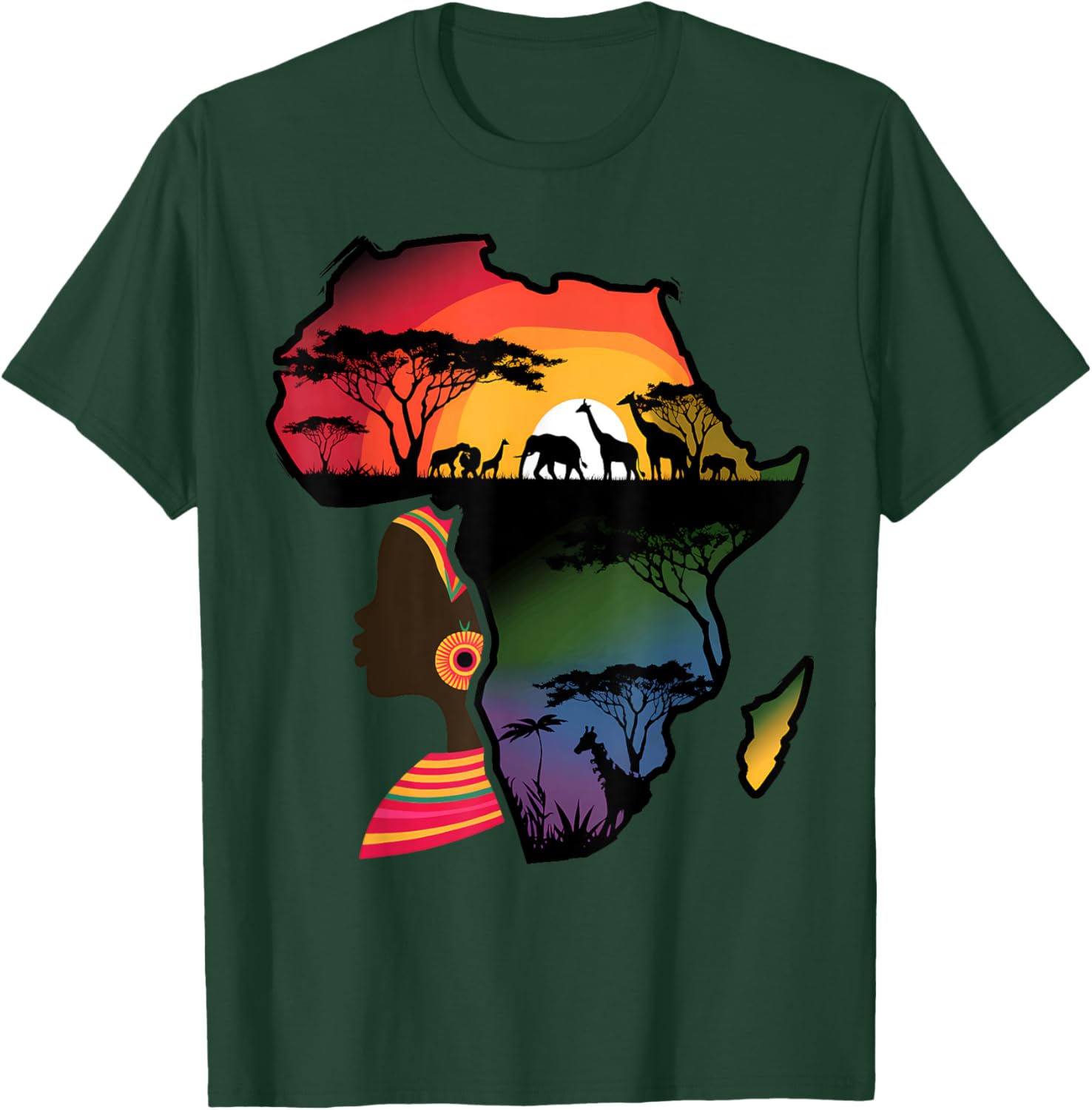 Black Women Afro Map Safari Animals T-Shirt Celebrating African Heritage - 16