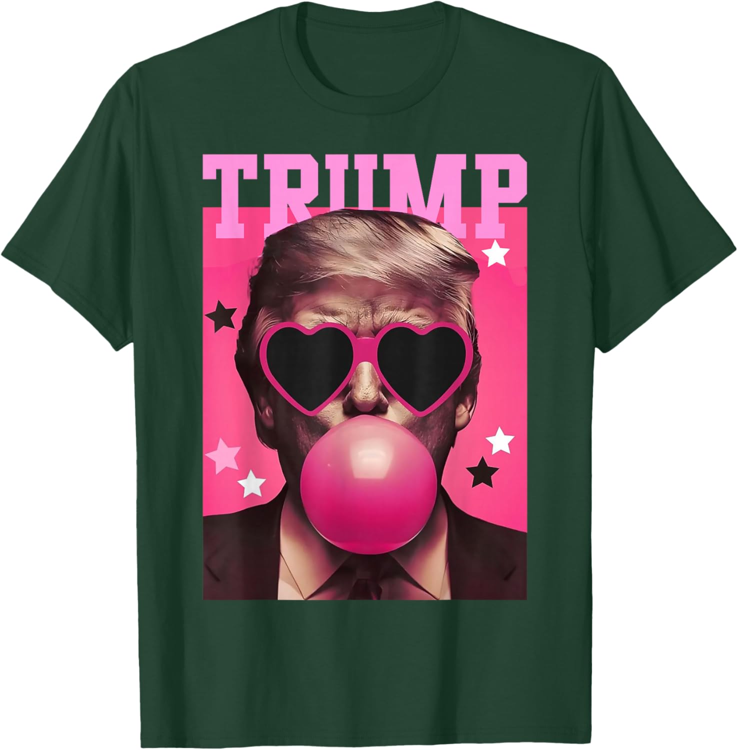 Funny Trump Bubble Gum Pink T-Shirt with Heart Sunglasses for Trendy Vibes - 20