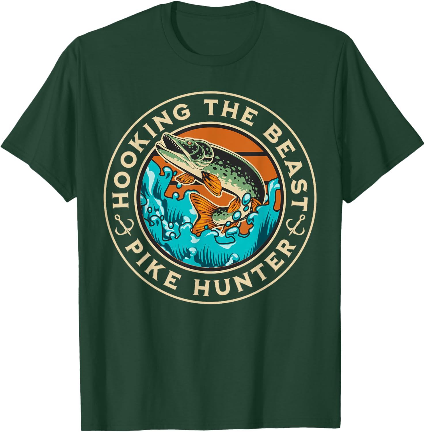 Vintage Pike Hunter Fishing T-Shirt for Men - Cool Fisherman Apparel - 6