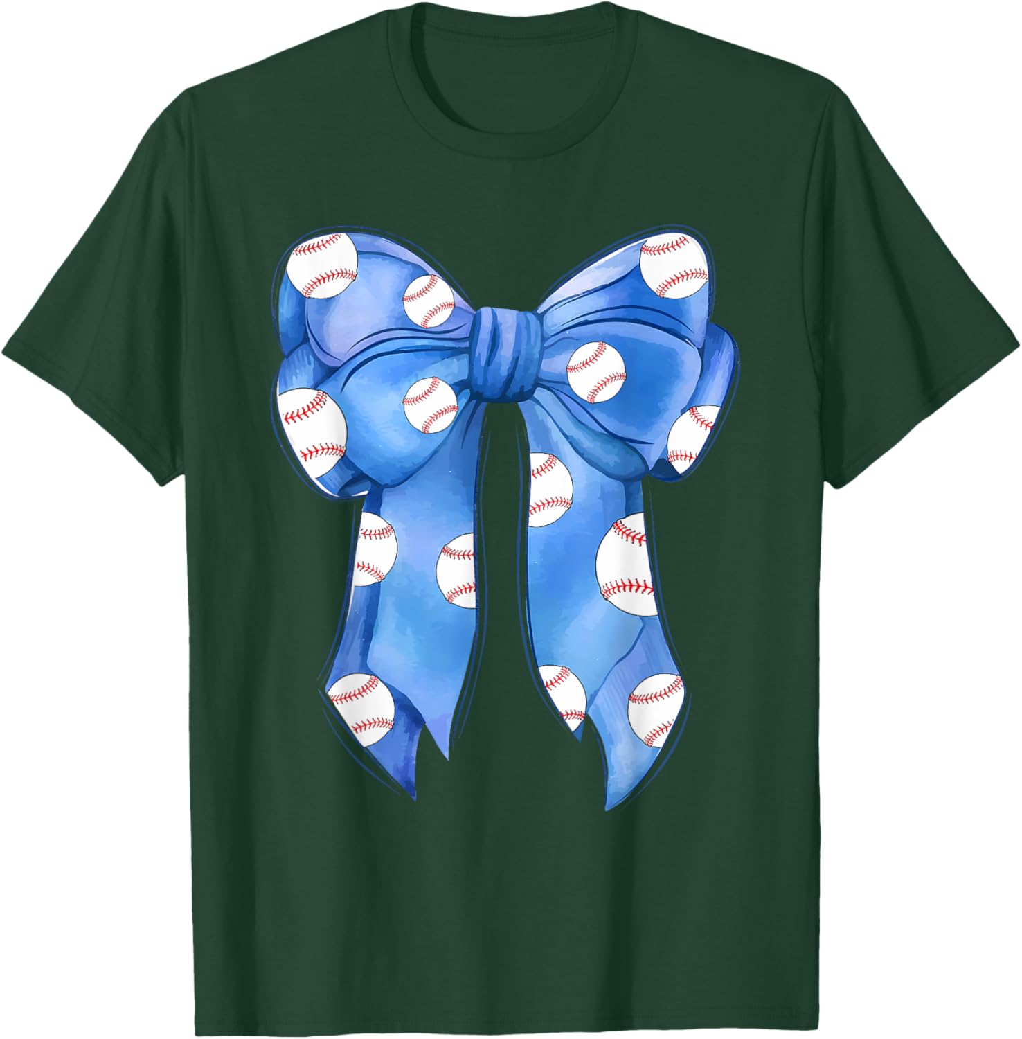 Funny Baseball Blue Team T-Shirt with Coquette Bow for Fans and Players - 6