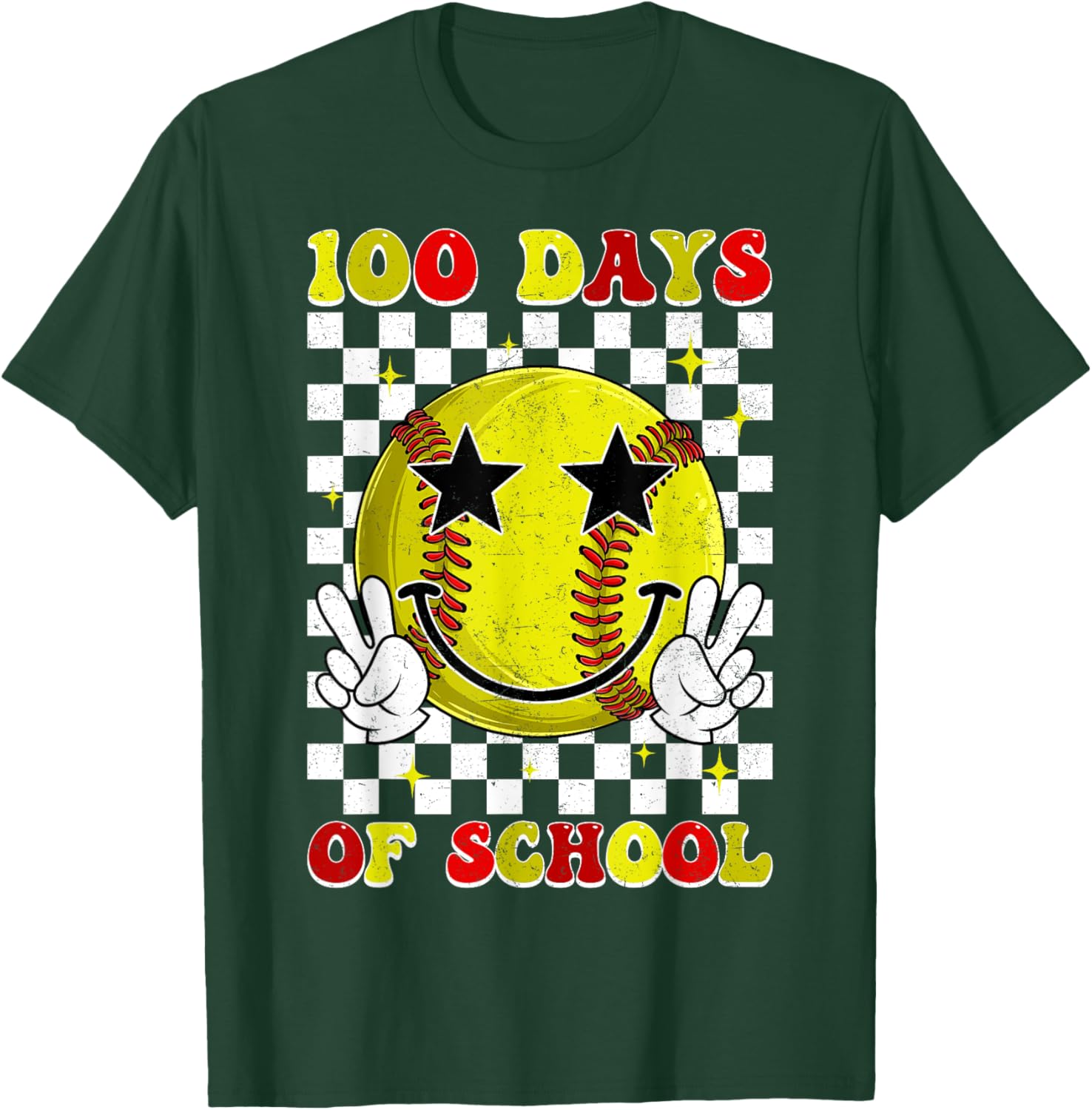 Groovy 100 Days Smarter Softball T-Shirt for Boys, Fun School Style - 6