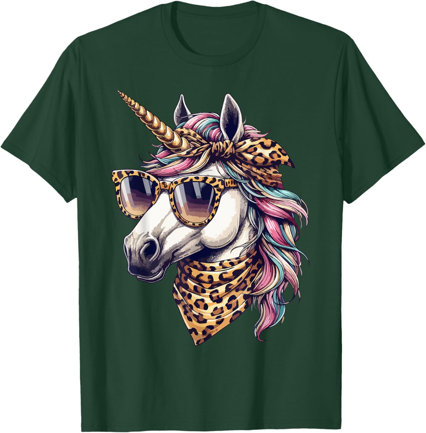 Whimsical Unicorn in Leopard Scarf and Sunglasses T-Shirt for Fun Style - 6