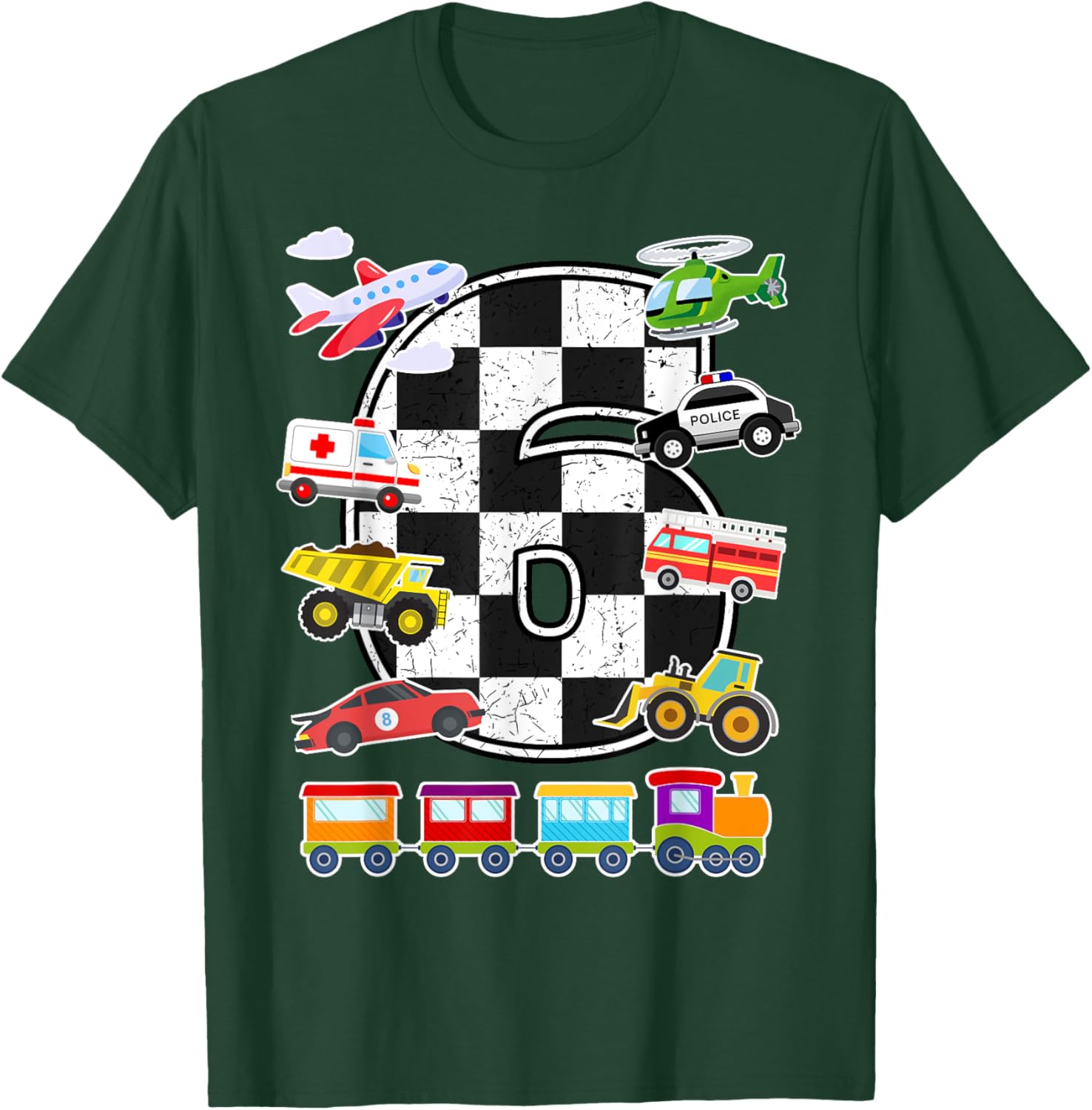 Adorable 6 Year Old Transportation T-Shirt for Boys with Trucks, Cars, Trains & Planes - 11