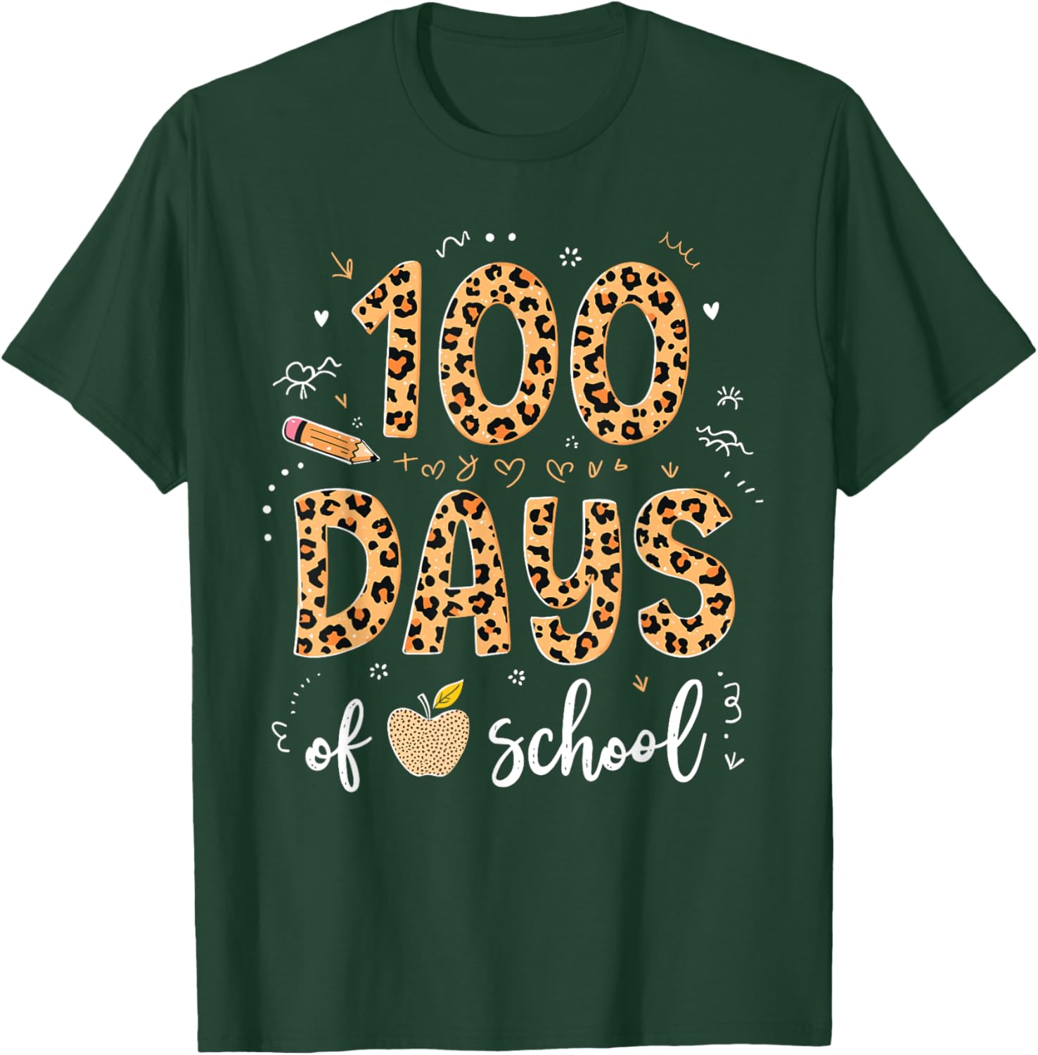 100 Days of School Leopard Print T-Shirt for Kids and Teachers - 3