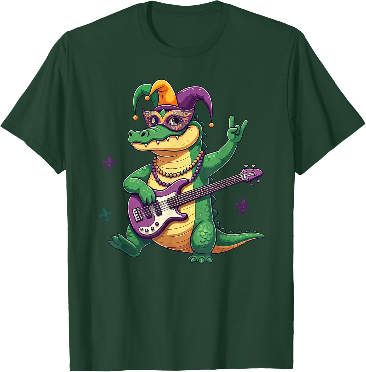 Bass Guitar Alligator Mardi Gras T-Shirt for Men, Women, and Kids - 9