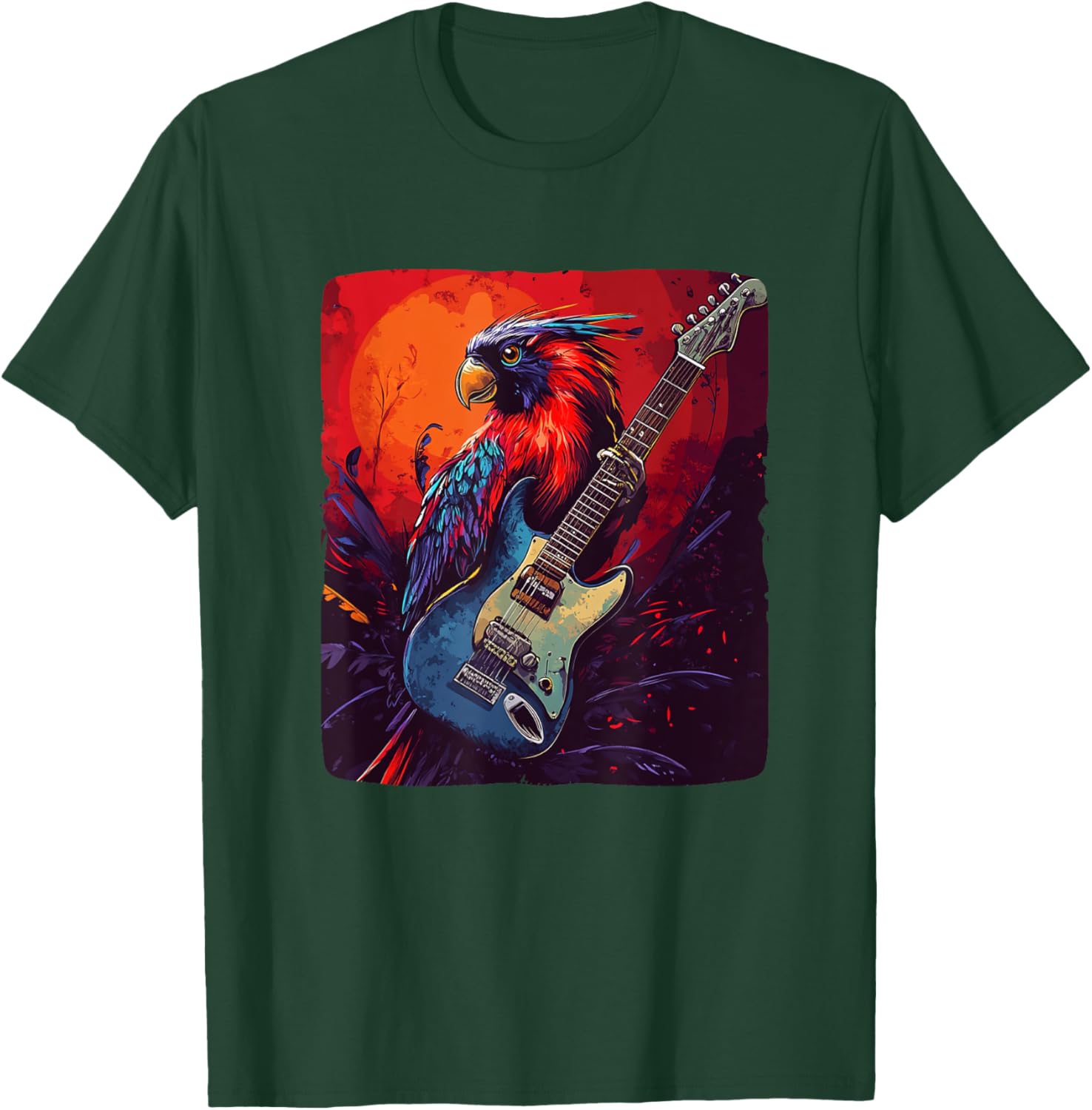 Trendy Rock Vibes Electric Guitar Bird T-Shirt for Music Lovers - 5