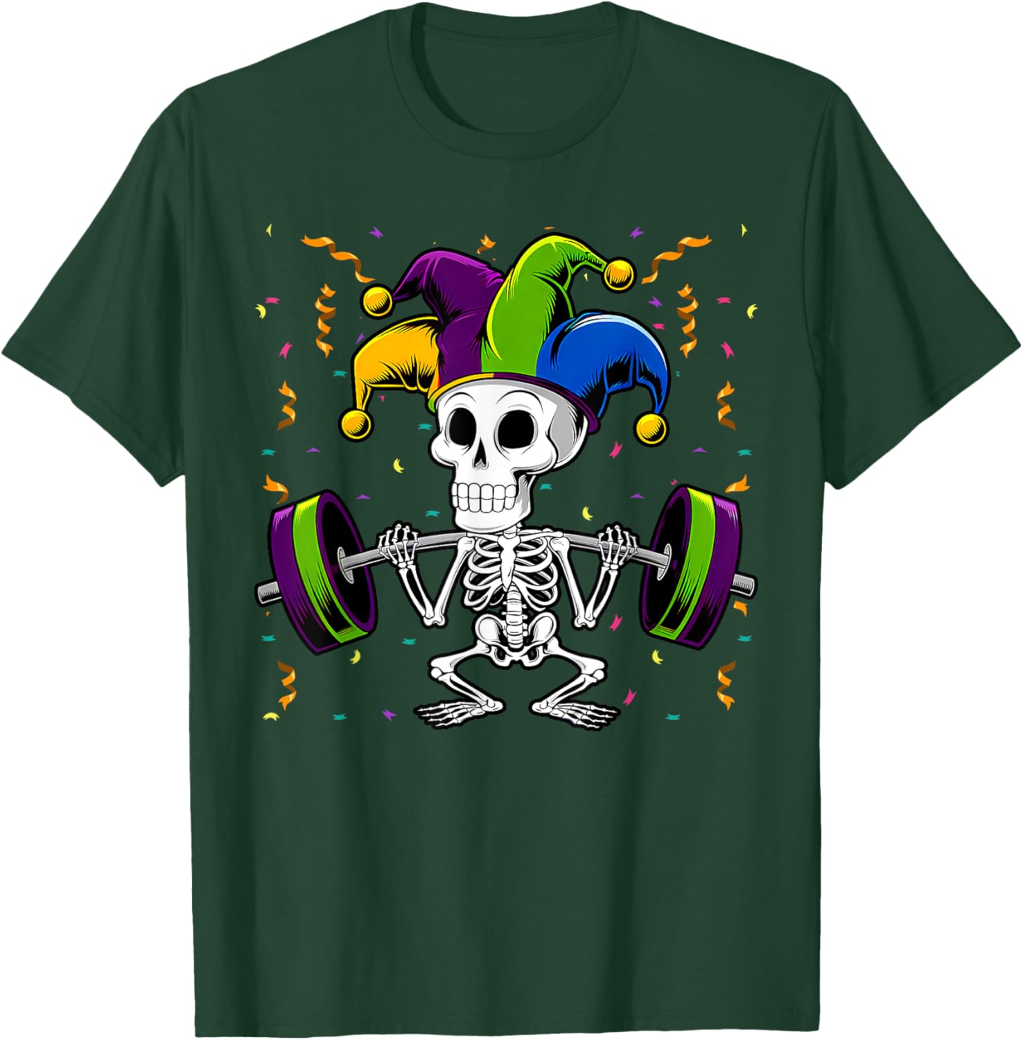 Jester Skeleton Deadlift T-Shirt for Mardi Gras Gym Lovers - 6