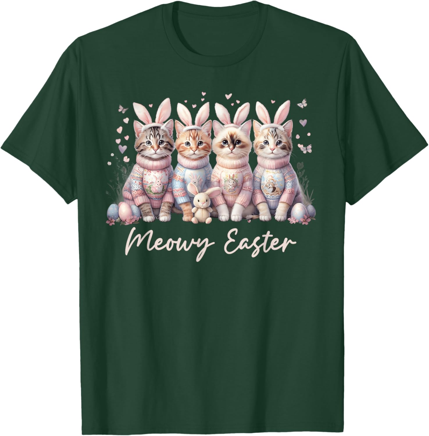Happy Easter Bunny Cats T-Shirt for Women and Kids – Cute Spring Apparel - 1