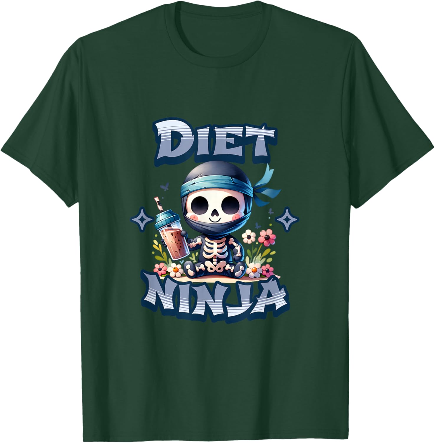 Cute Diet Ninja Protein Shake Skeleton Ninja T-Shirt for Fun Fitness Style - 15