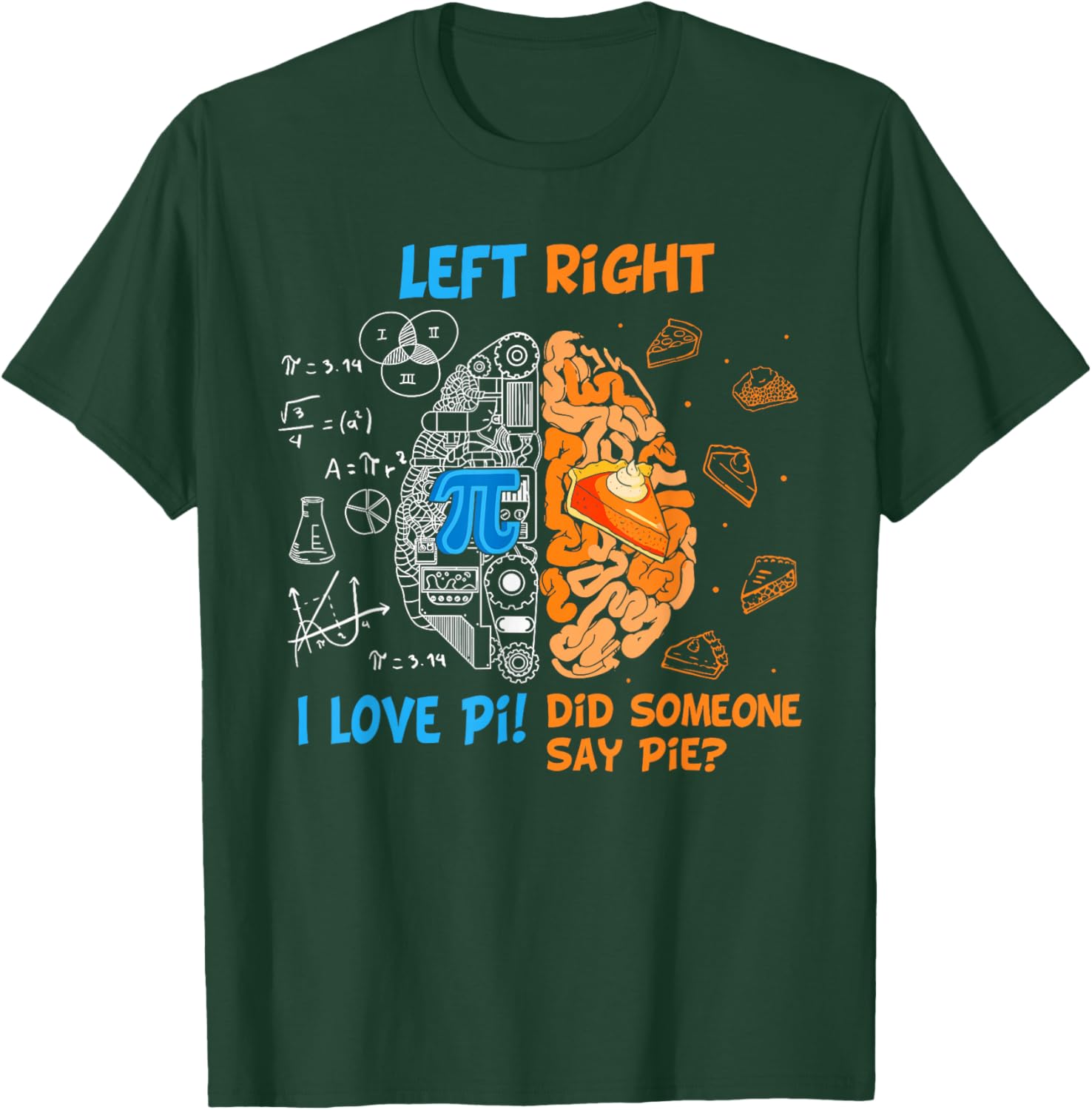 Funny Pi Day Left vs Right Brain Pie T-Shirt for Math Lovers - 3
