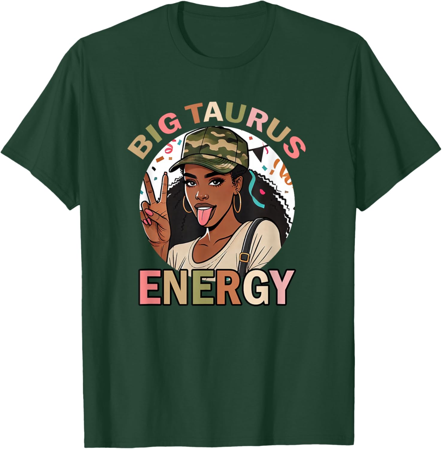 Big Taurus Energy Camo T-Shirt for Black Women - Retro Birthday Gift - 11