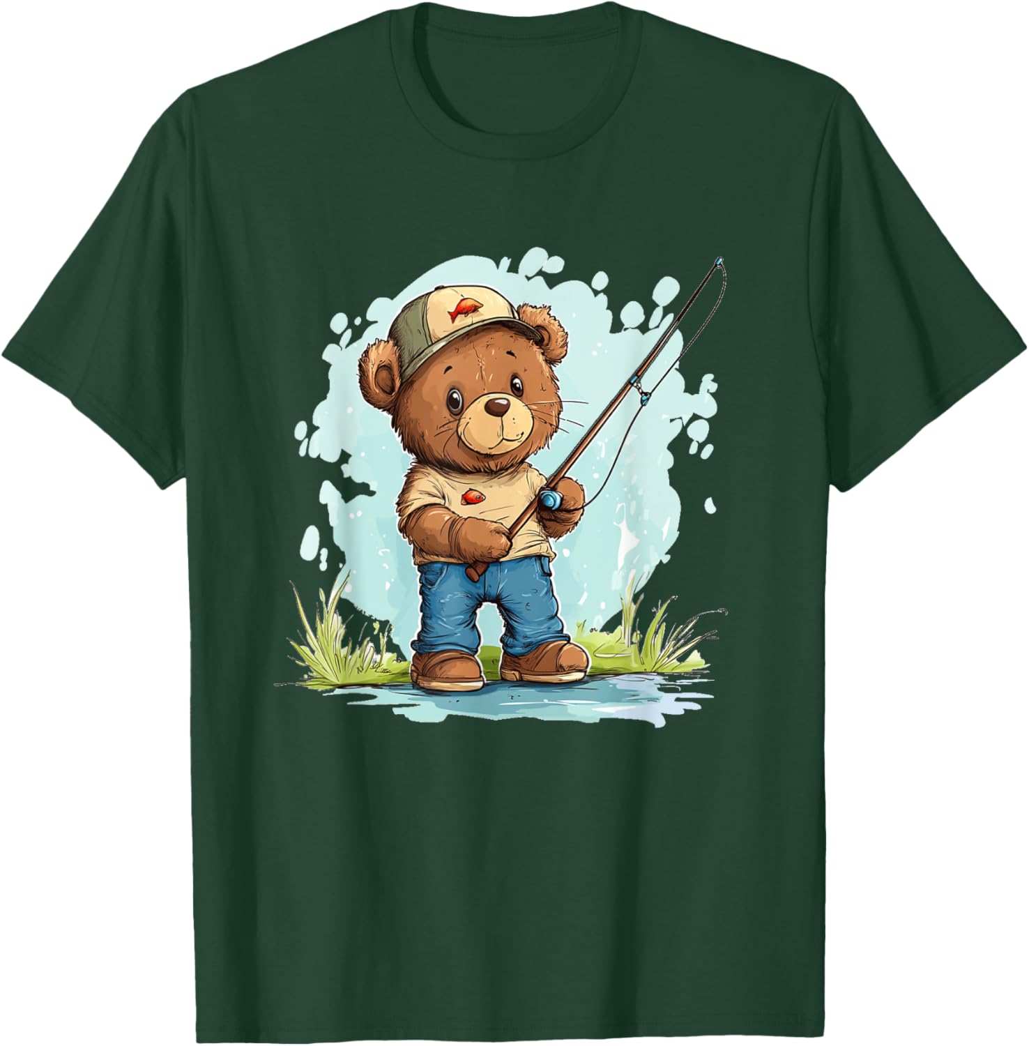 Fishing with Teddy Bear Graphic T-Shirt for Fun Seekers and Adventurers - 24