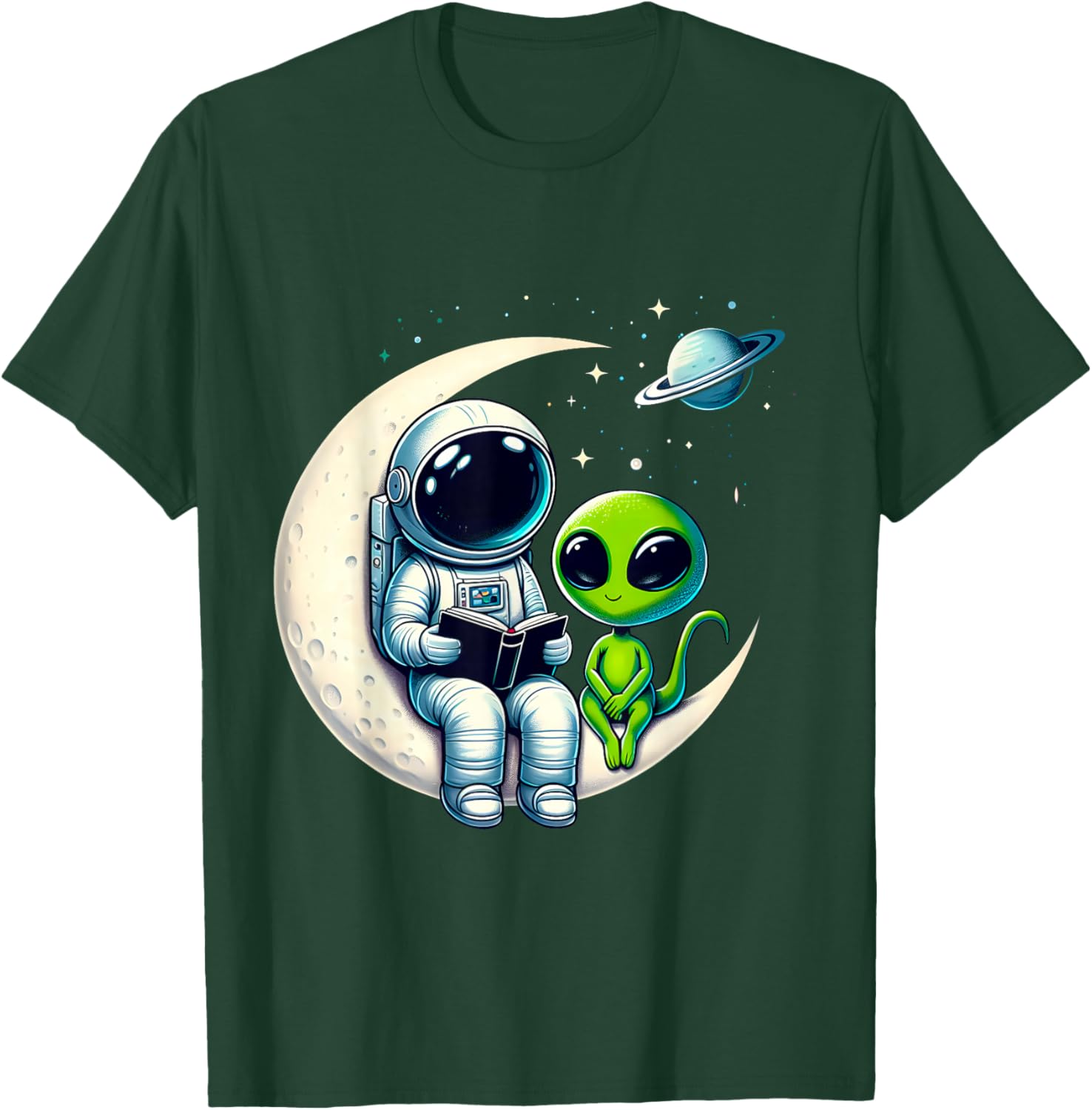 Astronaut Reading to Alien Kids T-Shirt for Space Lovers and Dreamers - 15