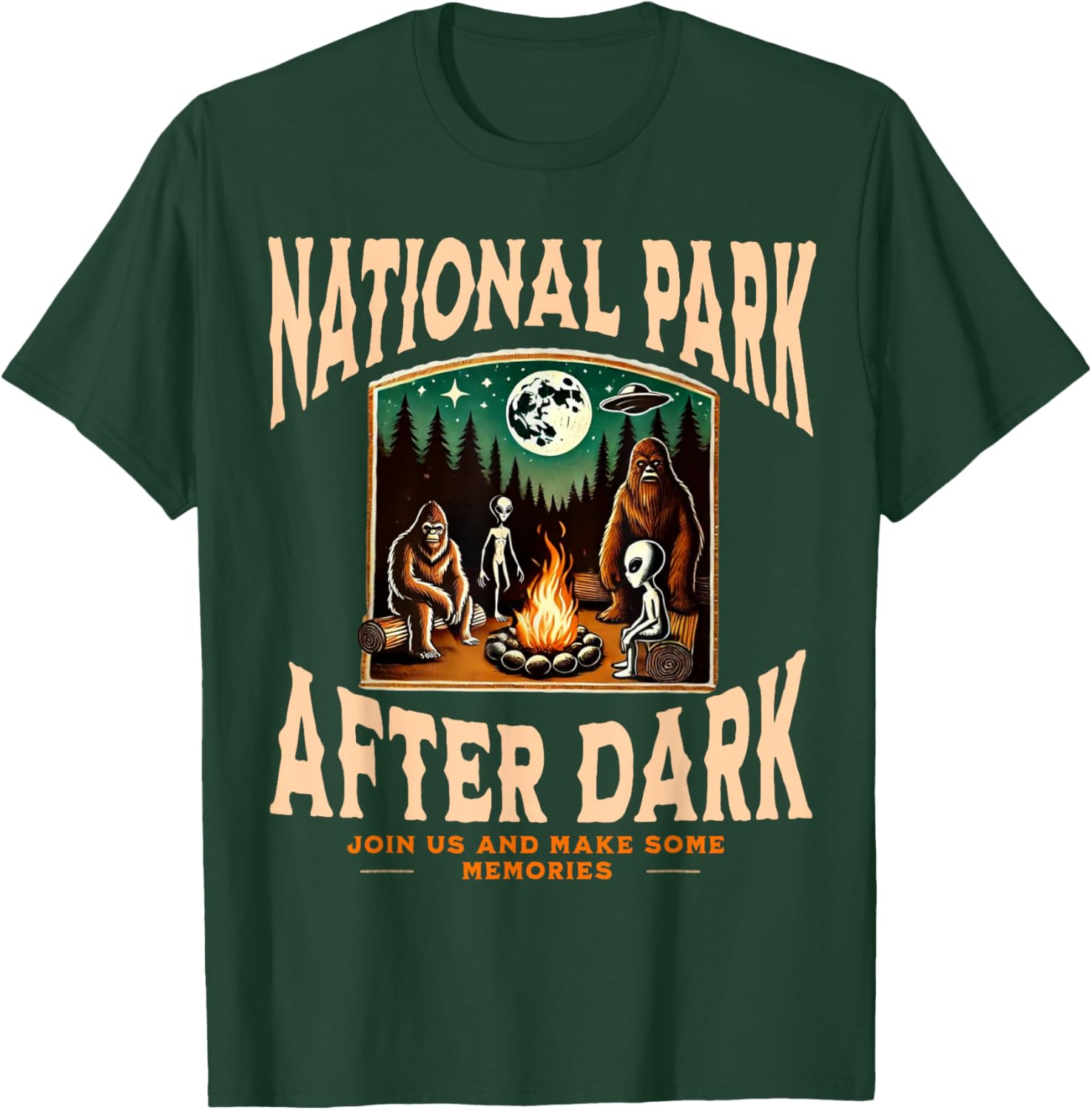 Funny Bigfoot Campfire T-Shirt for National Park Lovers at Night - 6