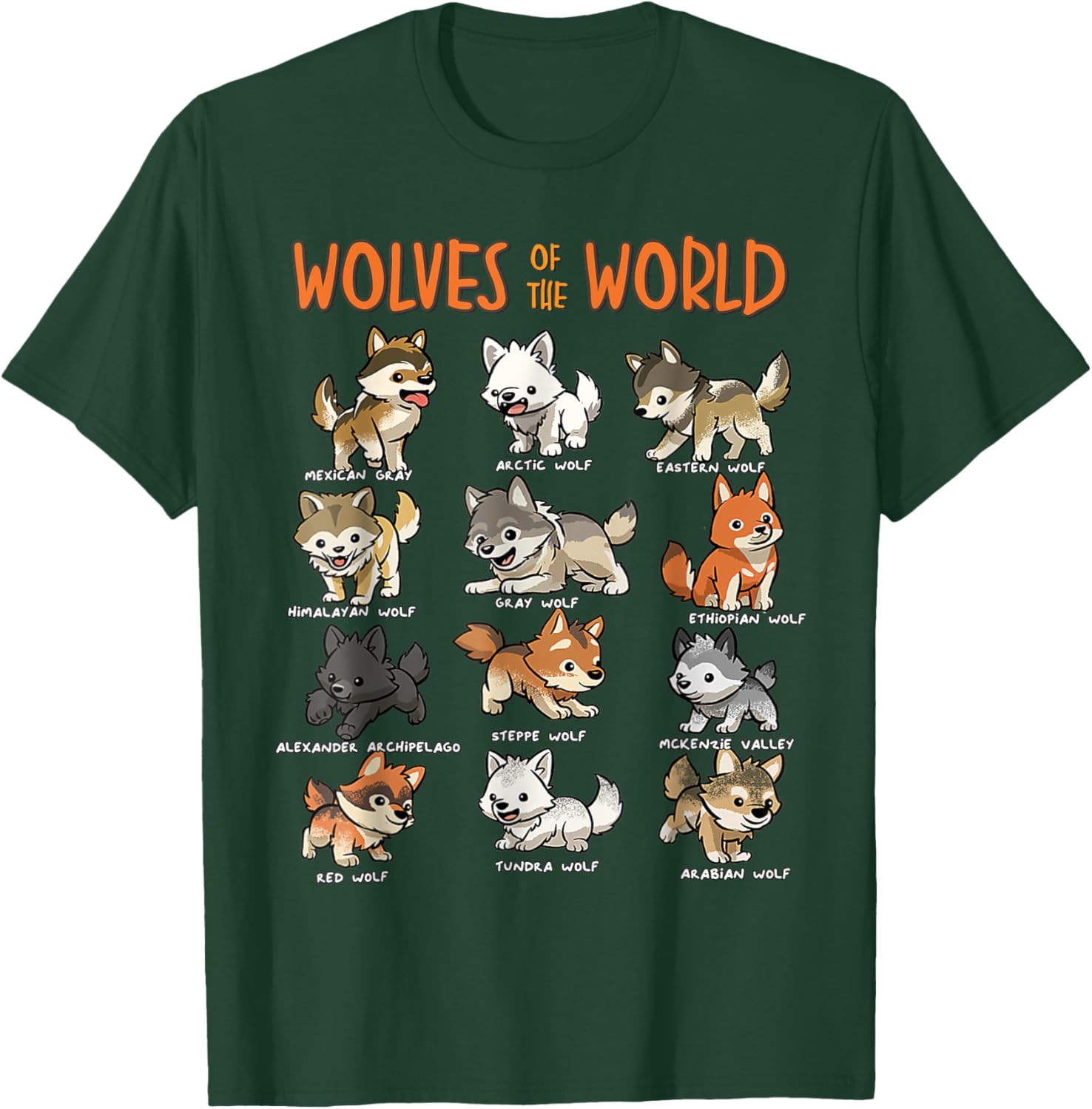 Cute Wolves of the World T-Shirt for Kids and Adults Educational Fashion - 8