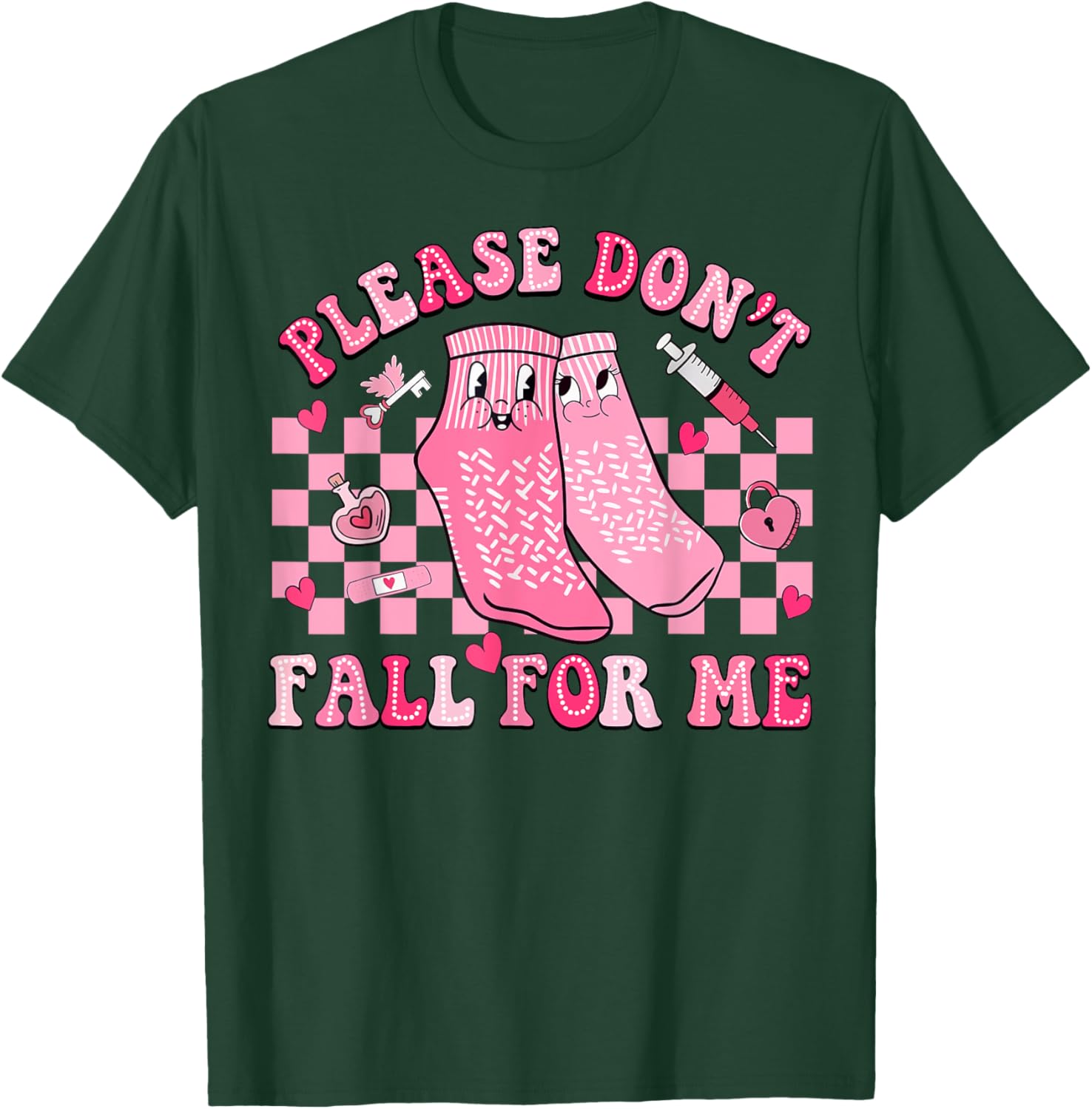 Nurse Valentine Non Slip Socks Please Don't Fall For Me T-Shirt Gift - 15