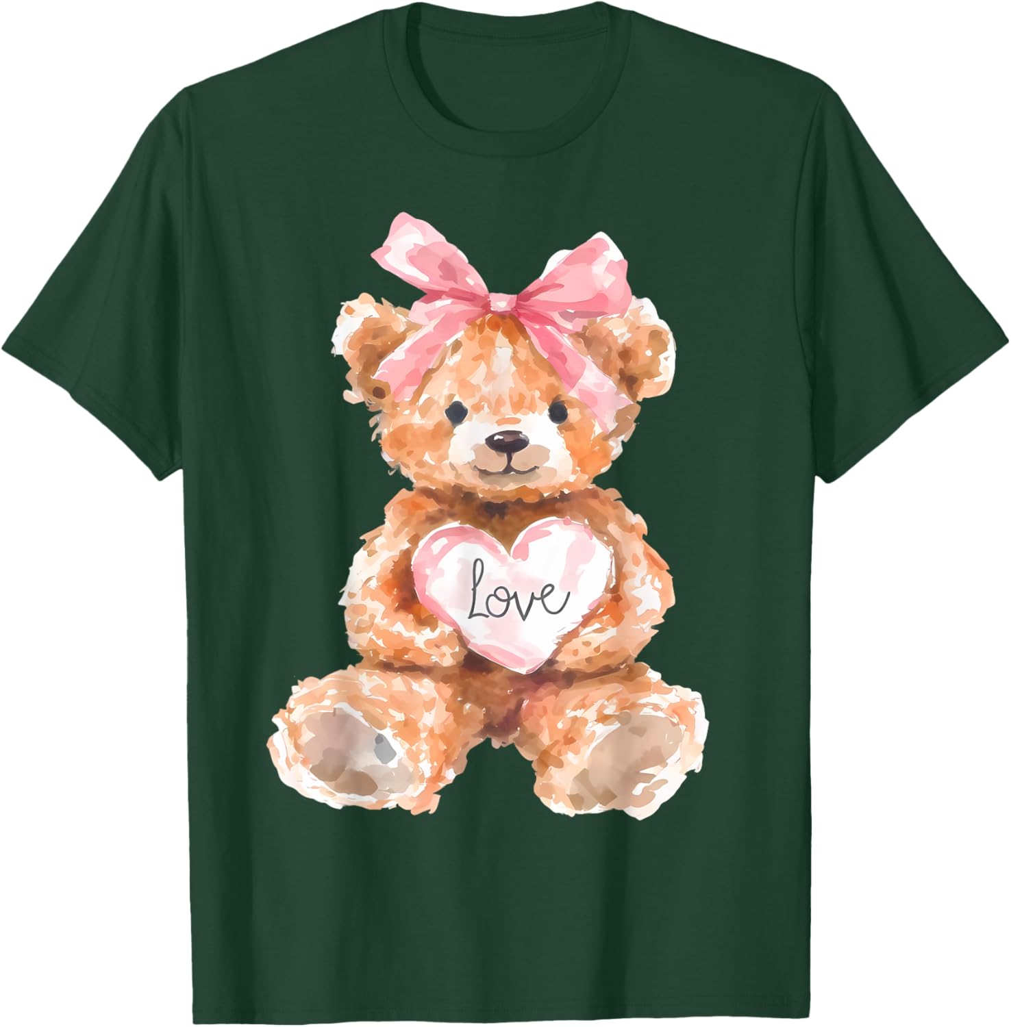 Watercolor Bear with Pink Bow Cute Valentine T-Shirt for Women and Girls - 20