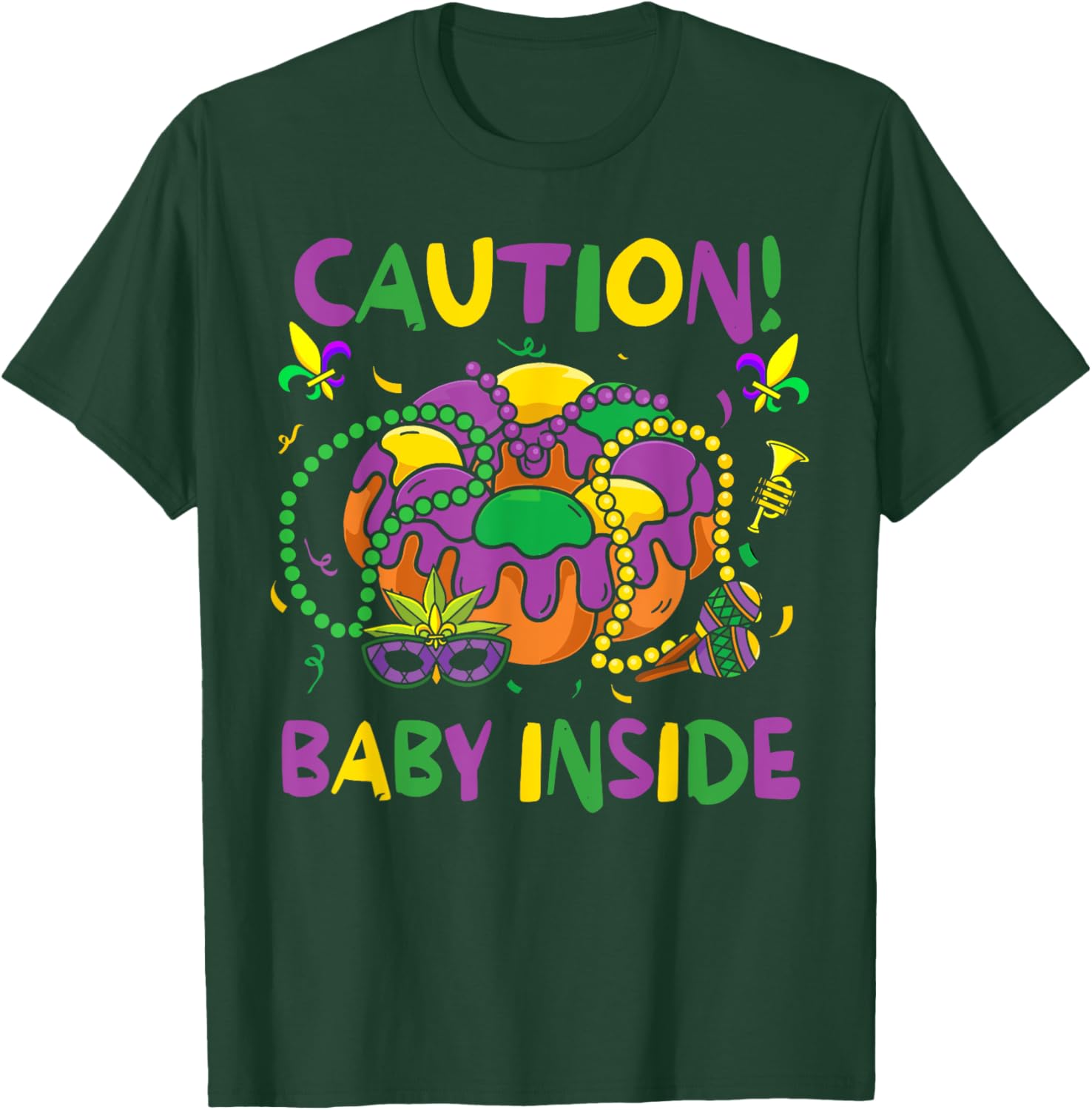 Caution Baby Pregnancy Mardi Gras Carnaval Cake T-Shirt for Moms-to-Be - 8