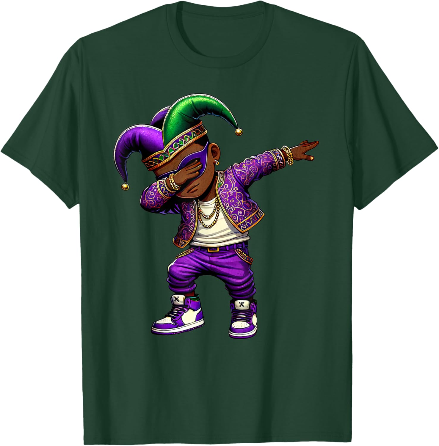 Funny Mardi Gras Jester Hat T-Shirt for Black Kids - Dabbing Boy Design - 14