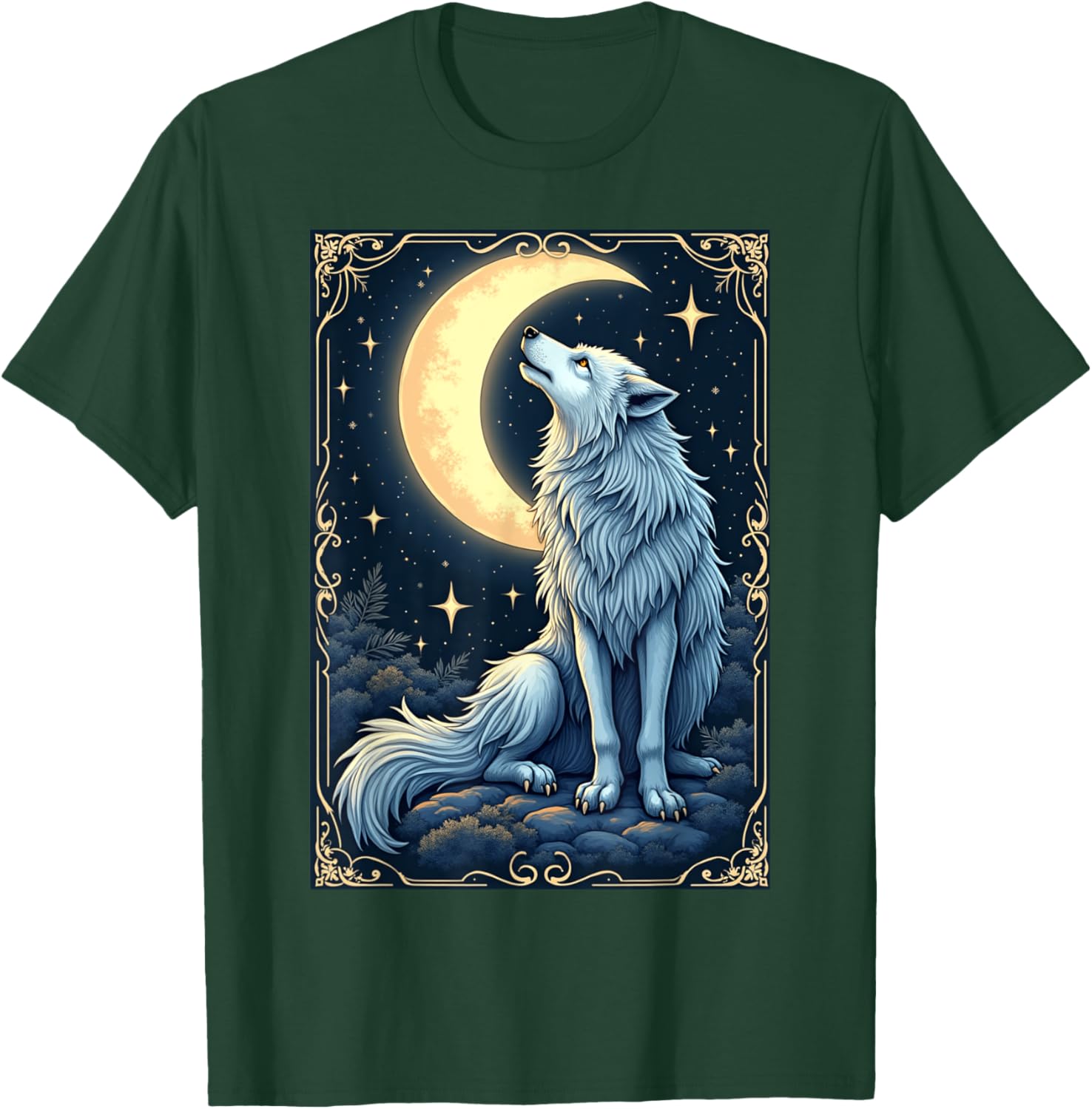 Mystical Wolf Under Moonlight T-Shirt for Celestial Art Lovers - 2