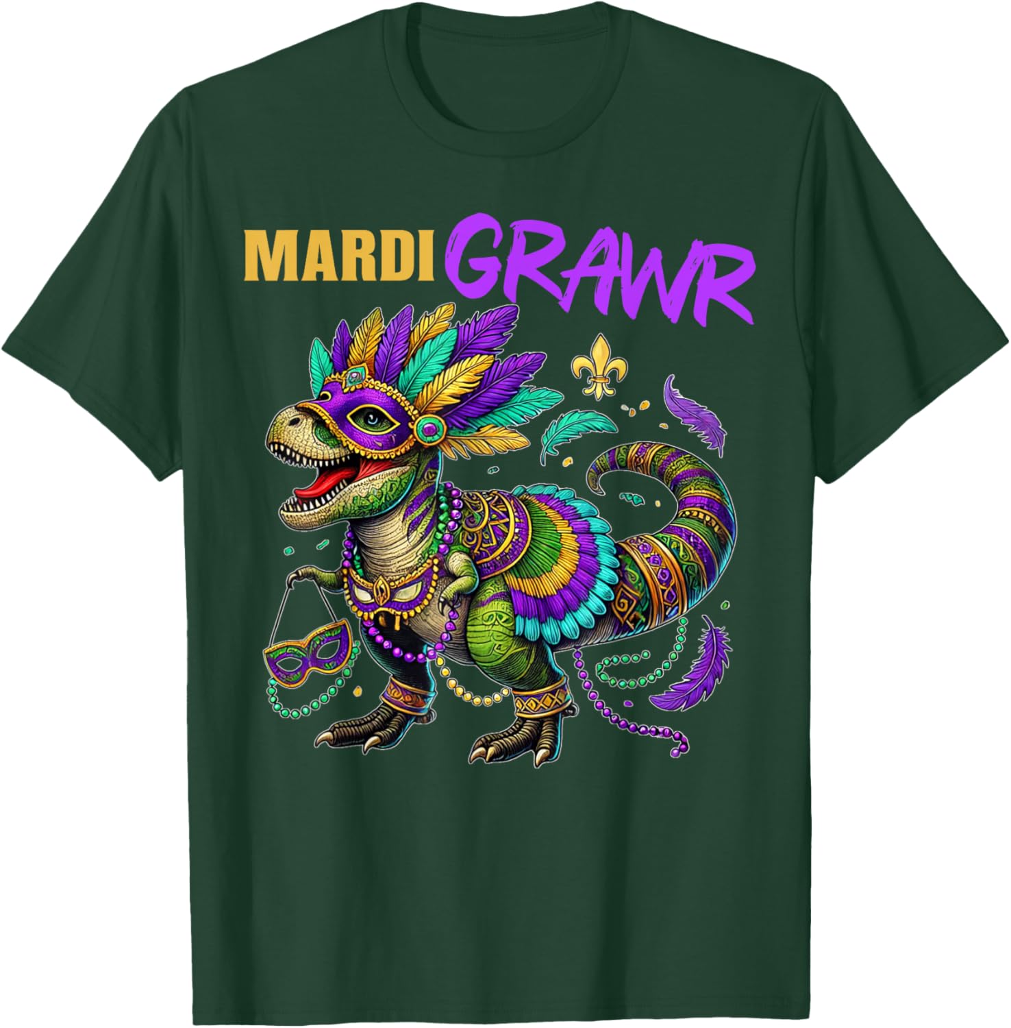 Funny T Rex Dinosaur Mardi Gras Party T-Shirt for Dino Lovers - 27