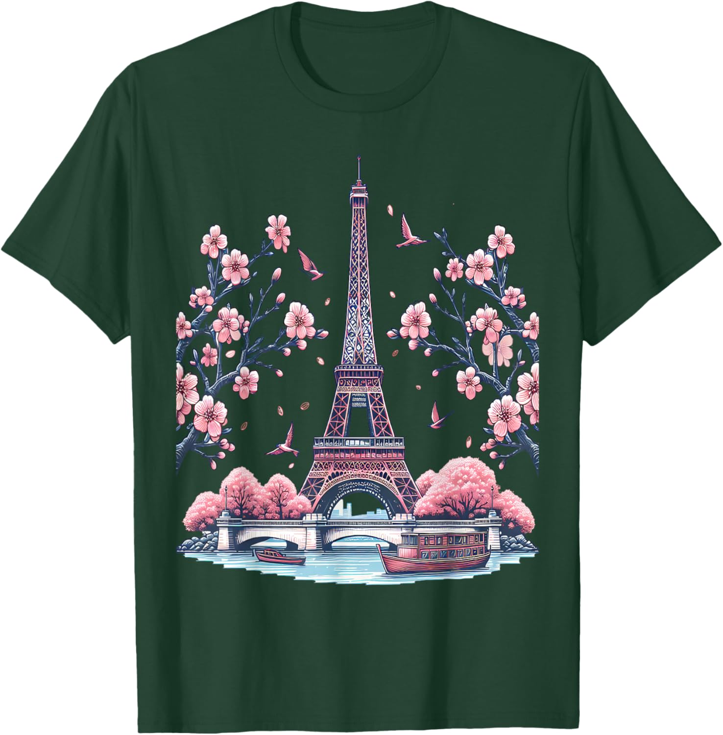 Parisian Souvenir Eiffel Tower Cherry Blossom T-Shirt for Travelers - 4