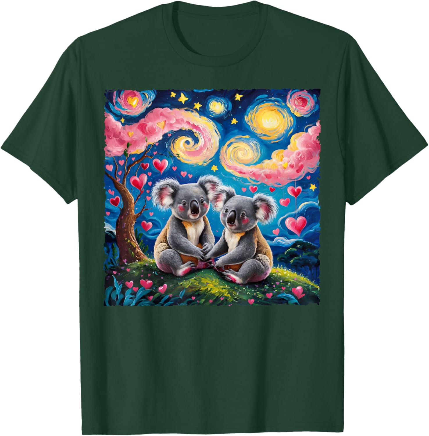 Koala Bear Van Gogh Starry Night T-Shirt for Romantic Couples - 5