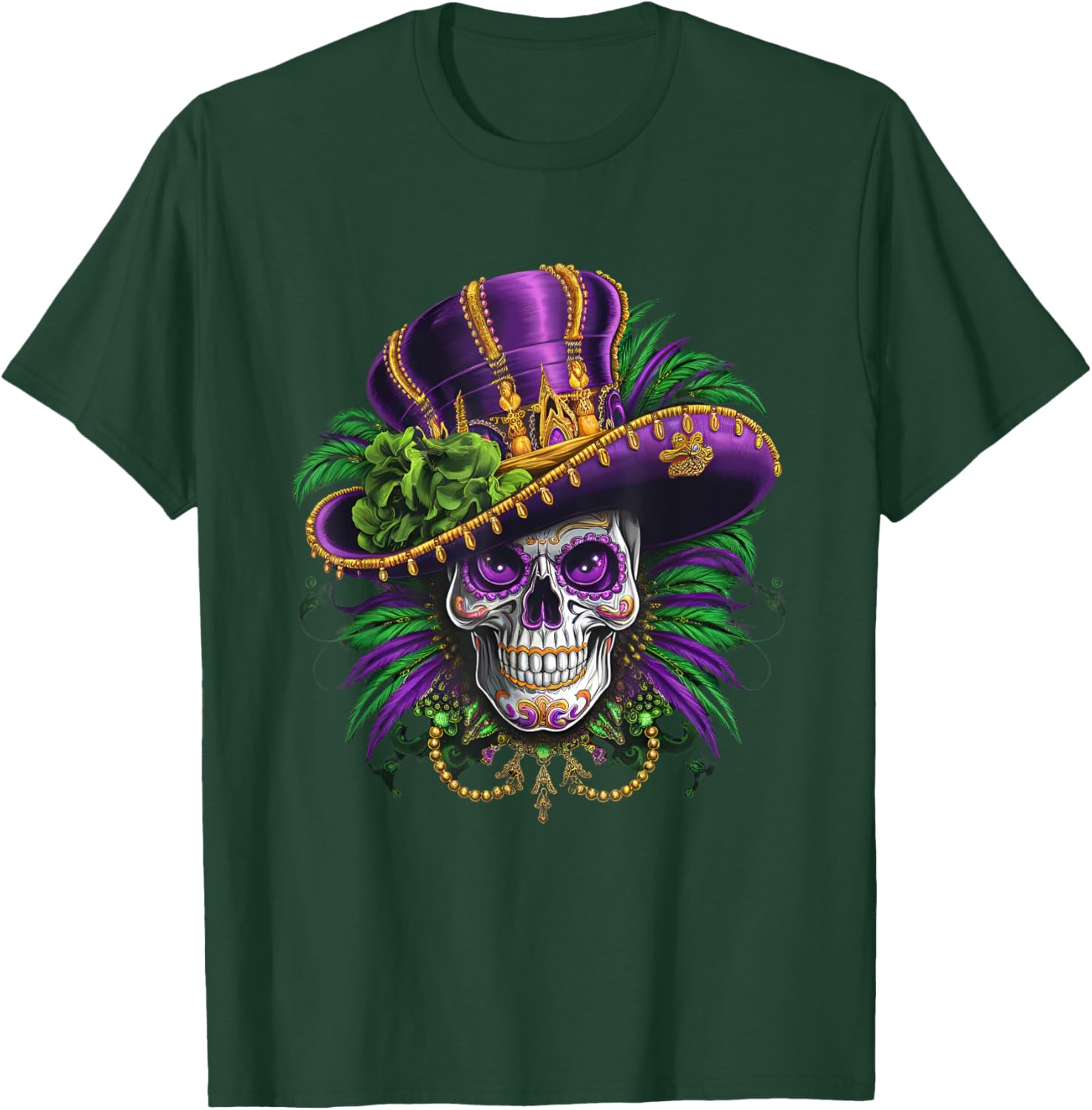 Vibrant Sugar Skull Mardi Gras T-Shirt for Carnival Fun and Festivity - 13