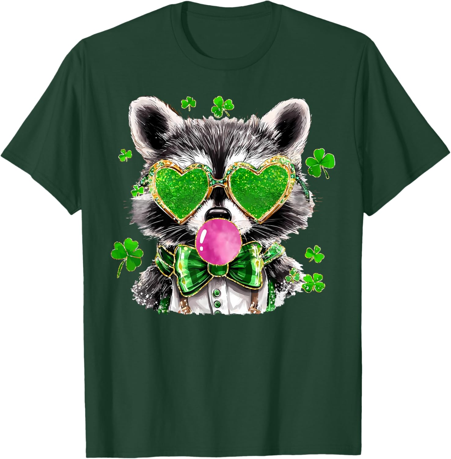 Lucky Racoon Blowing Gum Funny Shamrock St Patrick's Day T-Shirt - 19