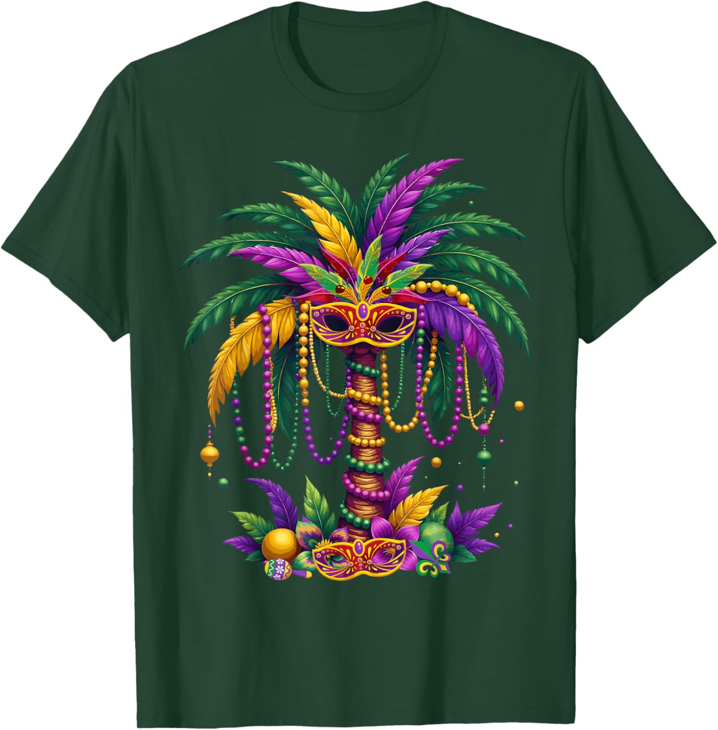 Funny Palm Tree and Beads T-Shirt for Mardi Gras Tropical Parties - 24