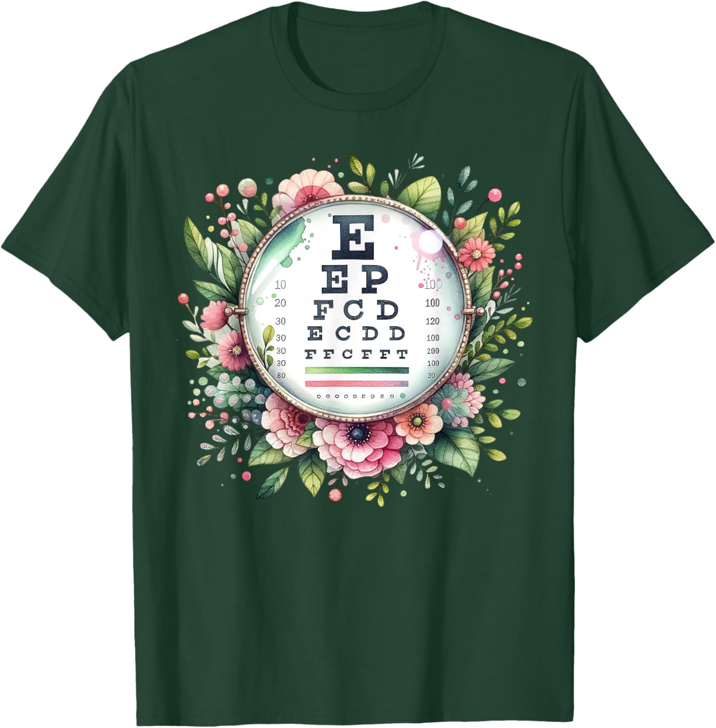 Floral Eye Chart T-Shirt for Optometrists and Eye Care Professionals - 11
