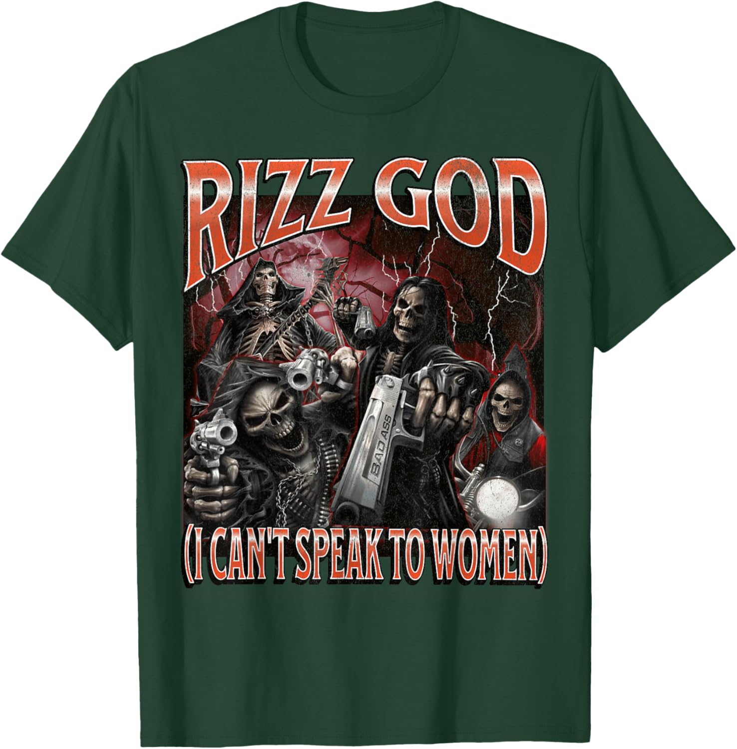 Funny Rizz God Skeleton Meme Tee for Men Who Can't Talk to Women - 17