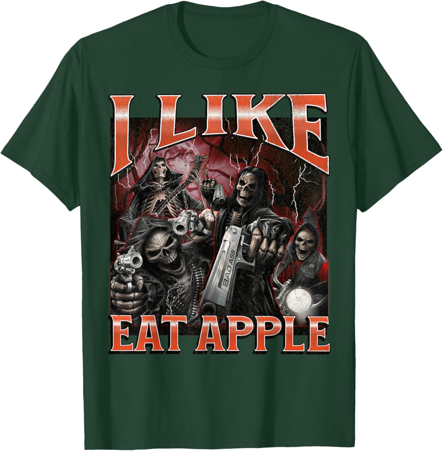 Funny I Like Eat Apple Skeleton Meme Graphic T-Shirt for Casual Wear - 1