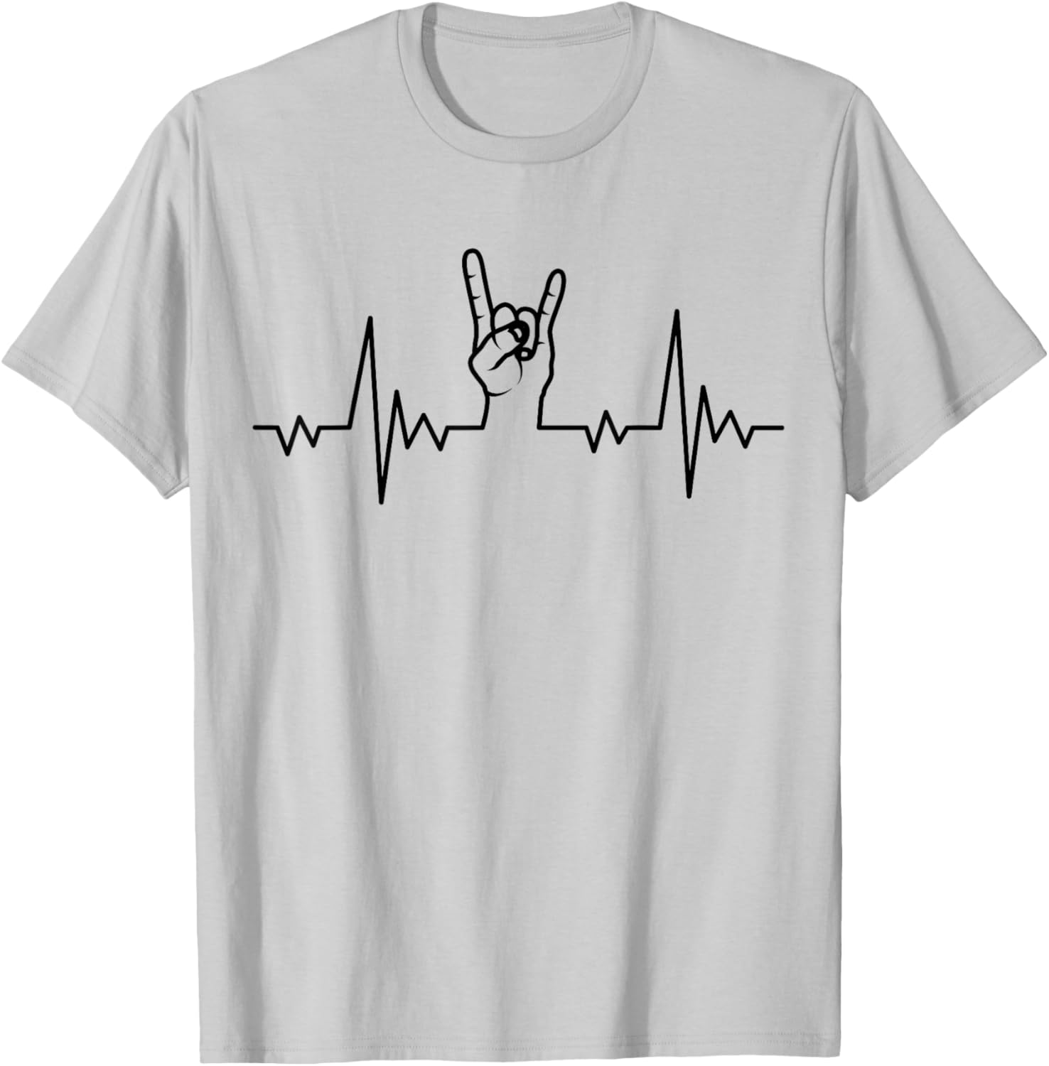 Heavy Metal Heartbeat Rock Band T-Shirt with Hand Horns Design - 1