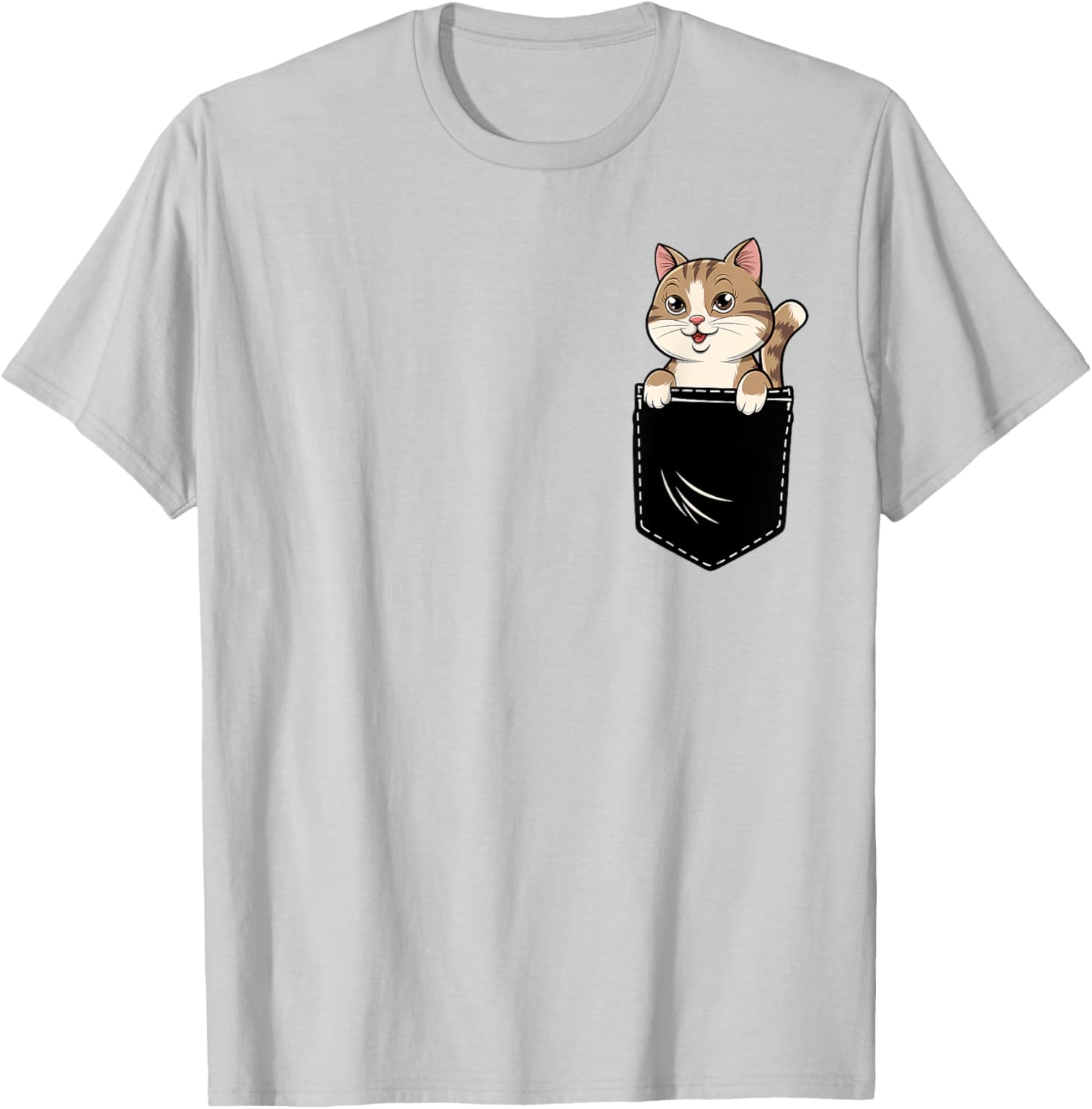 Cute Funny Cat Pocket T-Shirt for Men and Women - Adorable Animal Design - 4